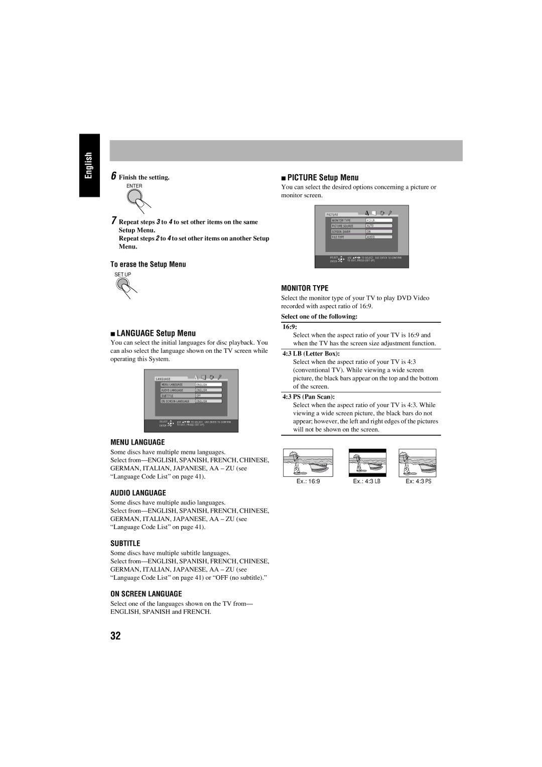 JVC FS-S77B/FS-S77S manual Language Setup Menu 