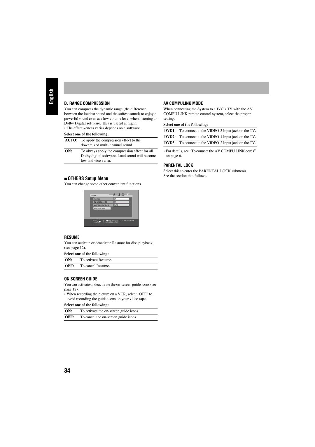 JVC FS-S77B/FS-S77S manual Others Setup Menu 