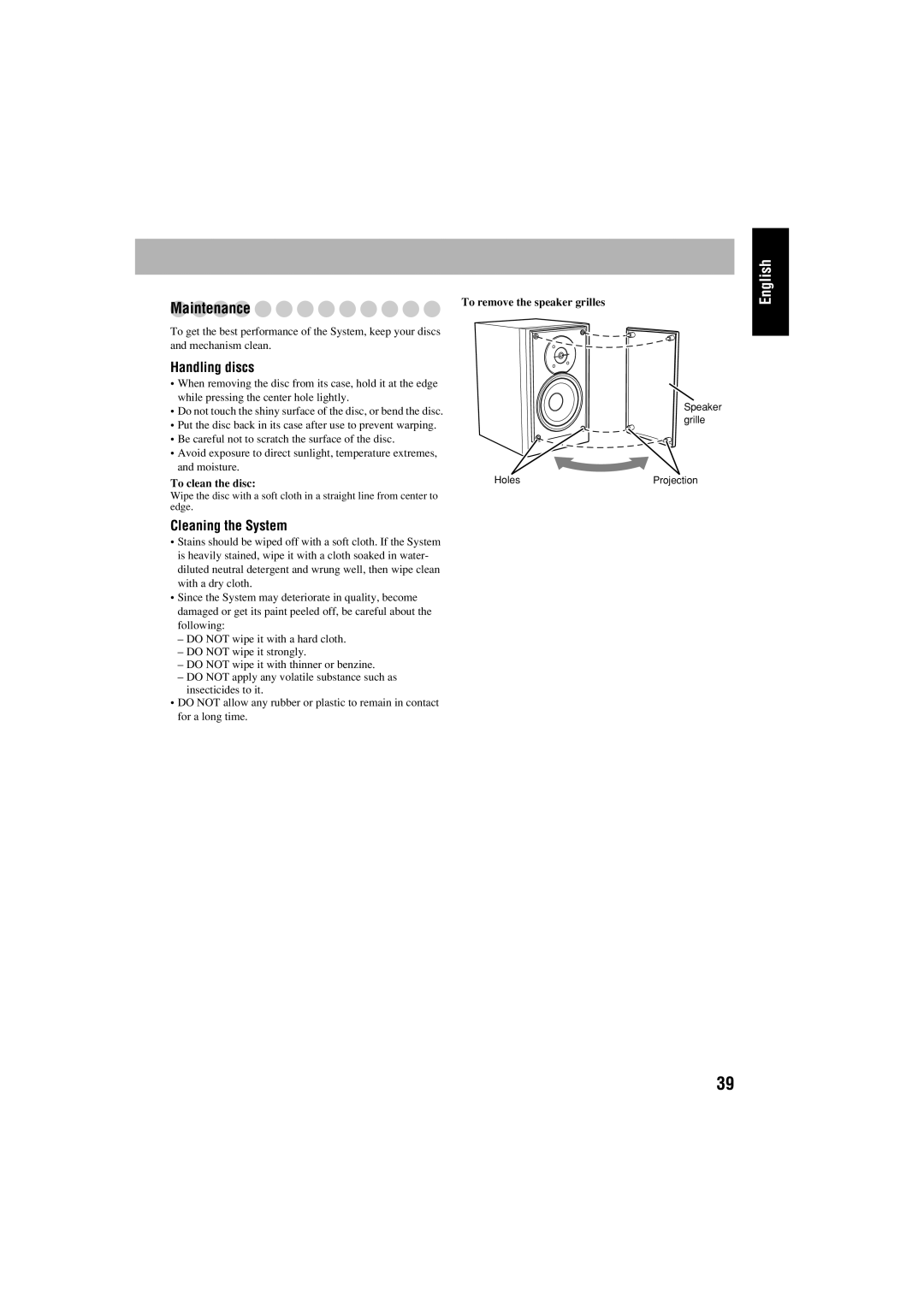 JVC FS-S77B/FS-S77S manual Maintenance 