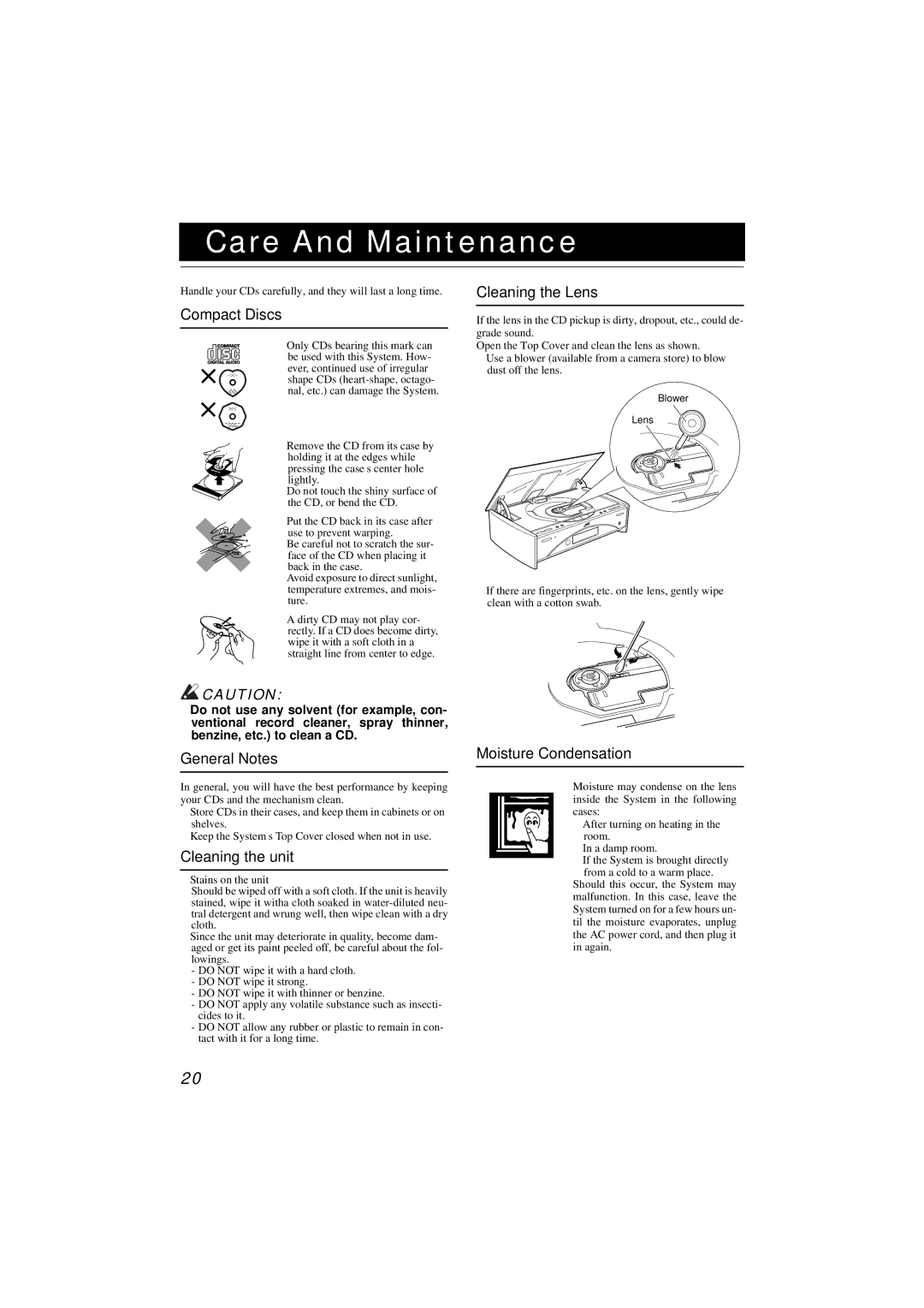 JVC FS-SD990, FS-SD550 manual Care And Maintenance 