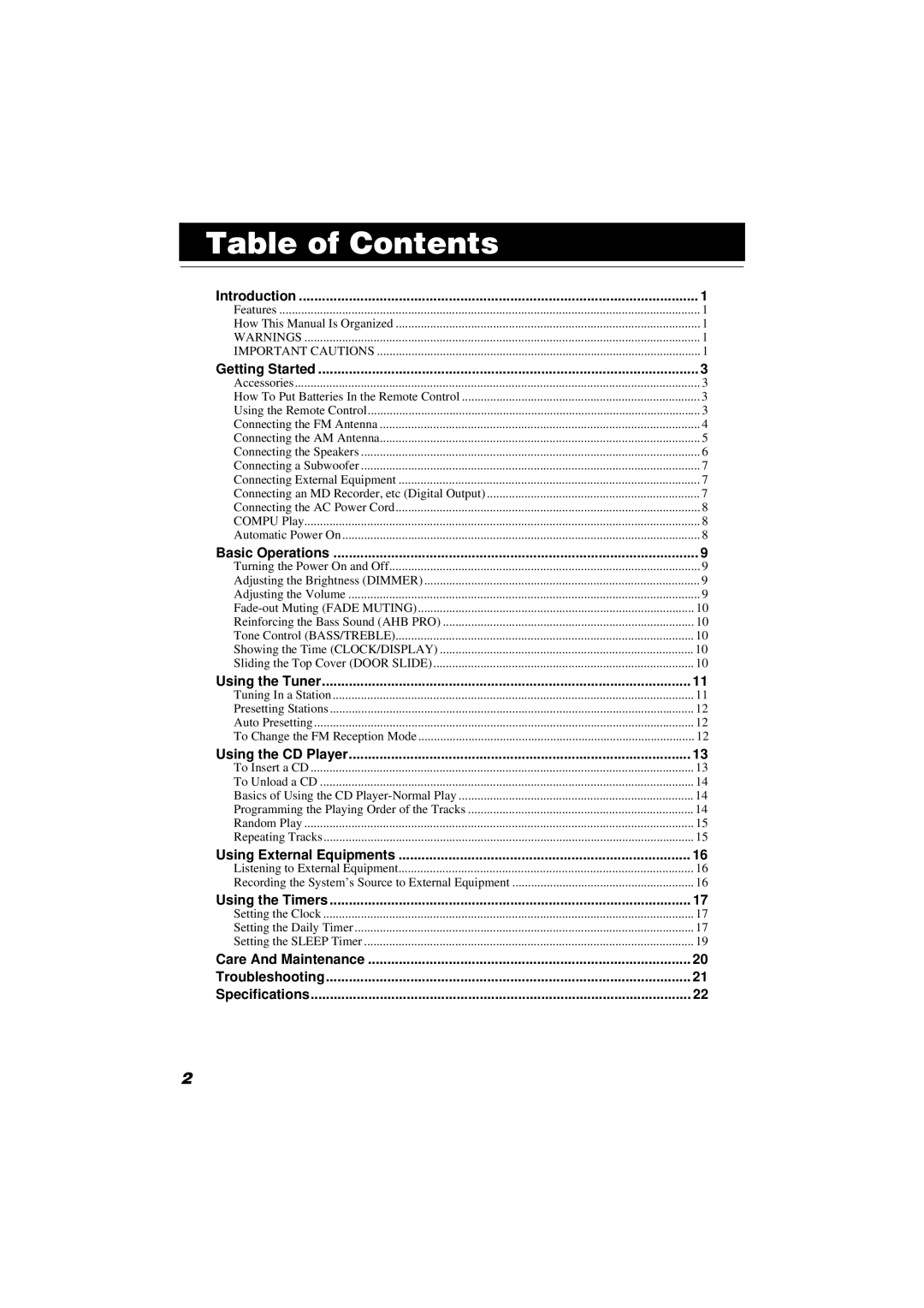 JVC FS-SD990, FS-SD550 manual Table of Contents 