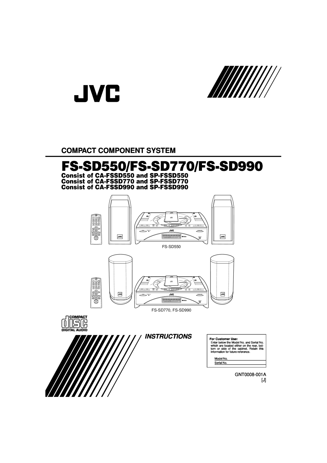 JVC manual Consist of CA-FSSD550and SP-FSSD550, Consist of CA-FSSD770and SP-FSSD770, FS-SD550/FS-SD770/FS-SD990 