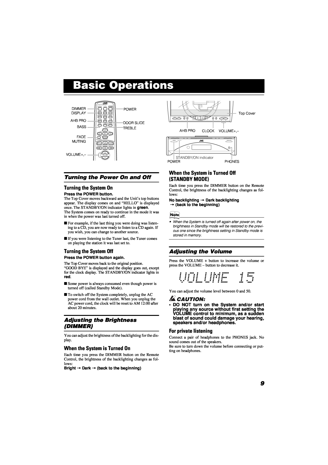 JVC FS-SD550, FS-SD990 manual Basic Operations, Turning the Power On and Off, Turning the System On, Turning the System Off 