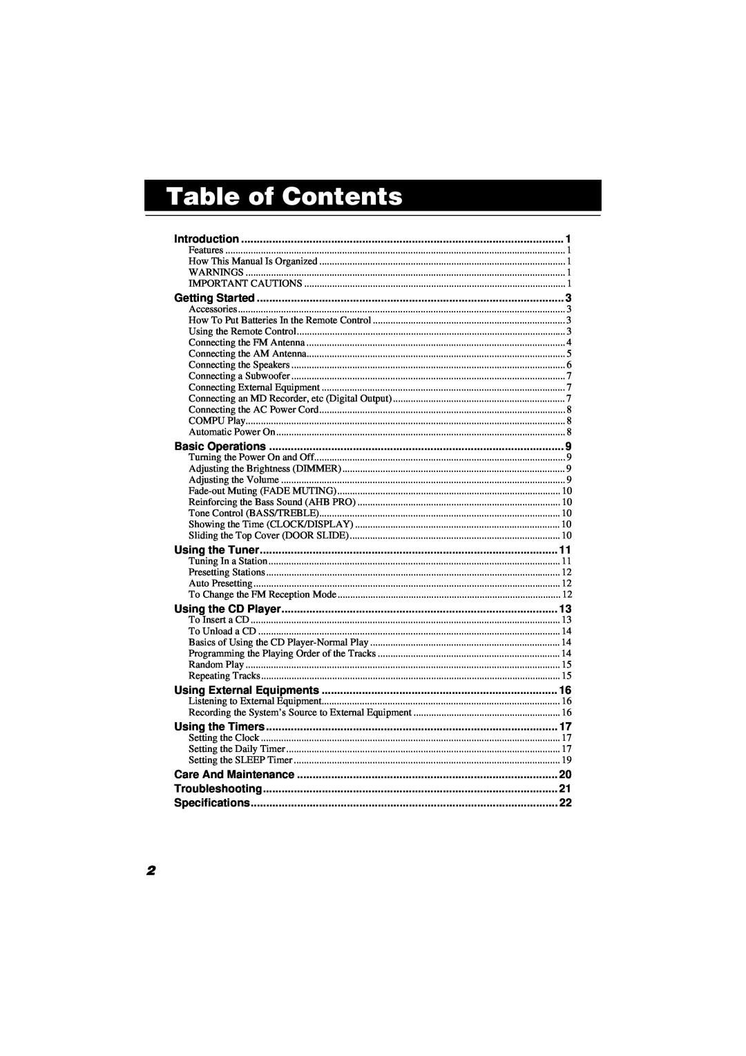 JVC FS-SD990, FS-SD550 manual Table of Contents 