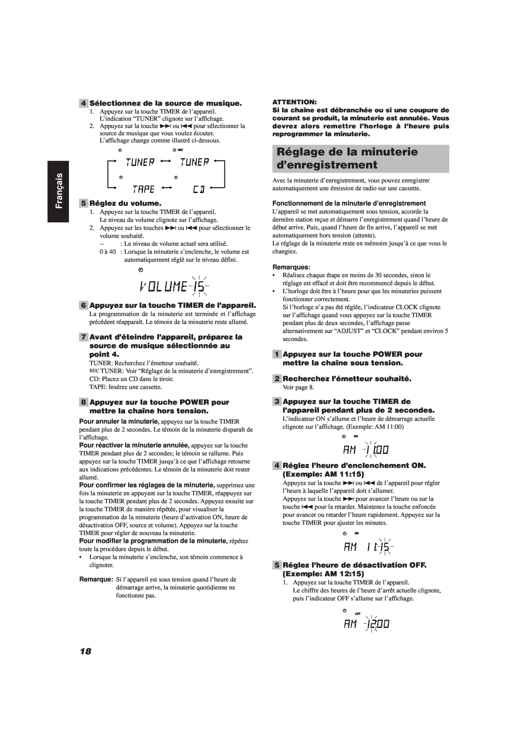 JVC FS-V30 manual Réglage de la minuterie d’enregistrement, Français 