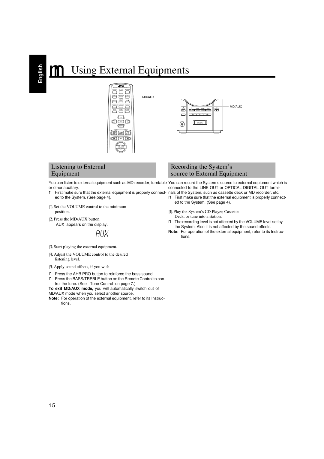 JVC FS-V5 manual Using External Equipments 