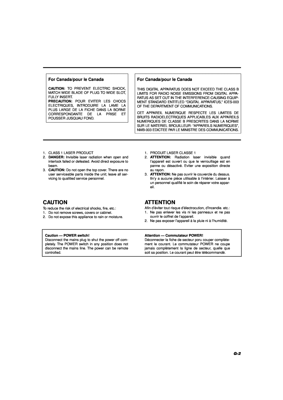 JVC FS-V5 manual For Canada/pour le Canada 