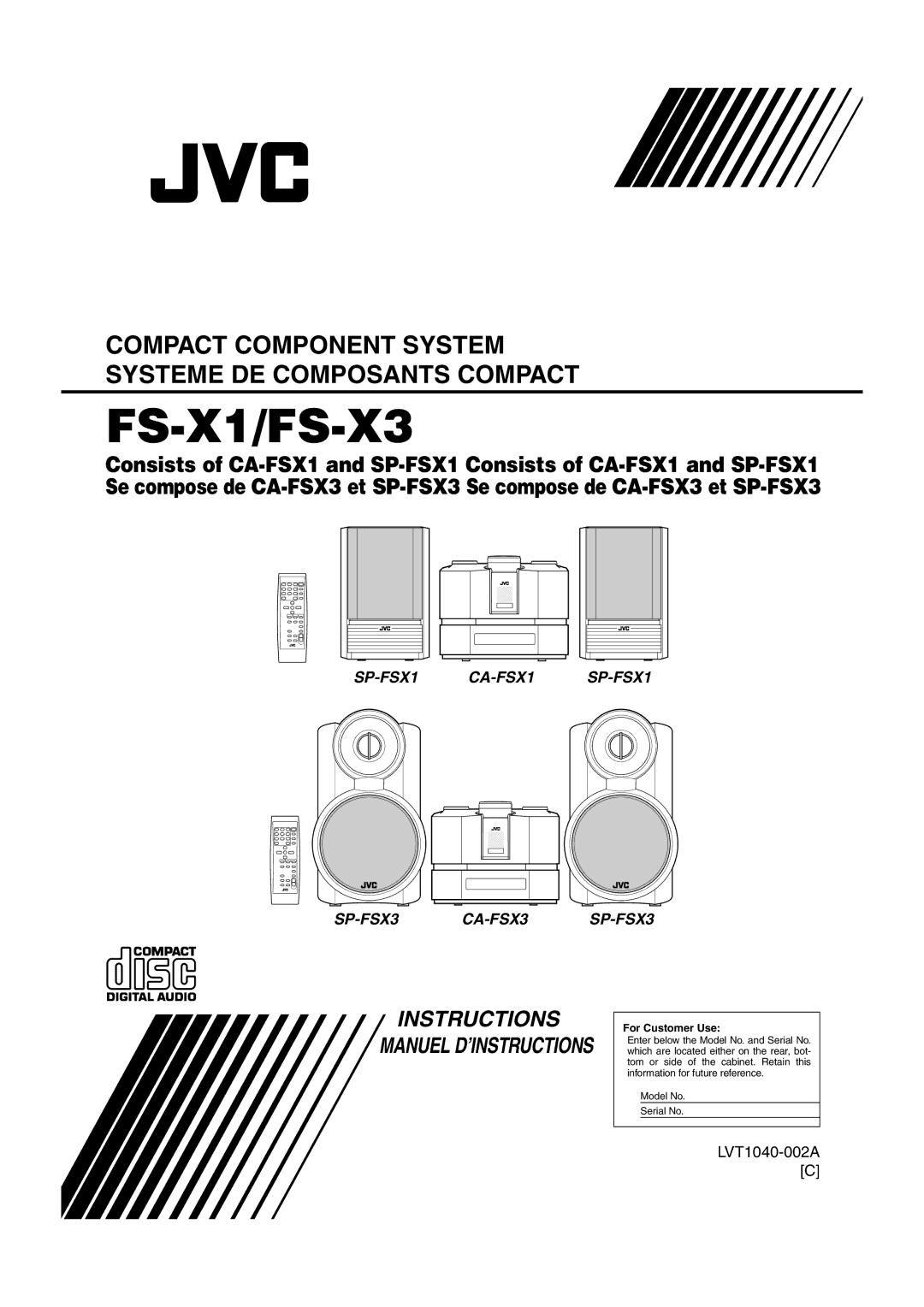 JVC SP-FSX1, FS-X 1, SP-FSX3, FS-X 3, CA-FSX3, CA-FSX1 manual FS-X1/FS-X3 