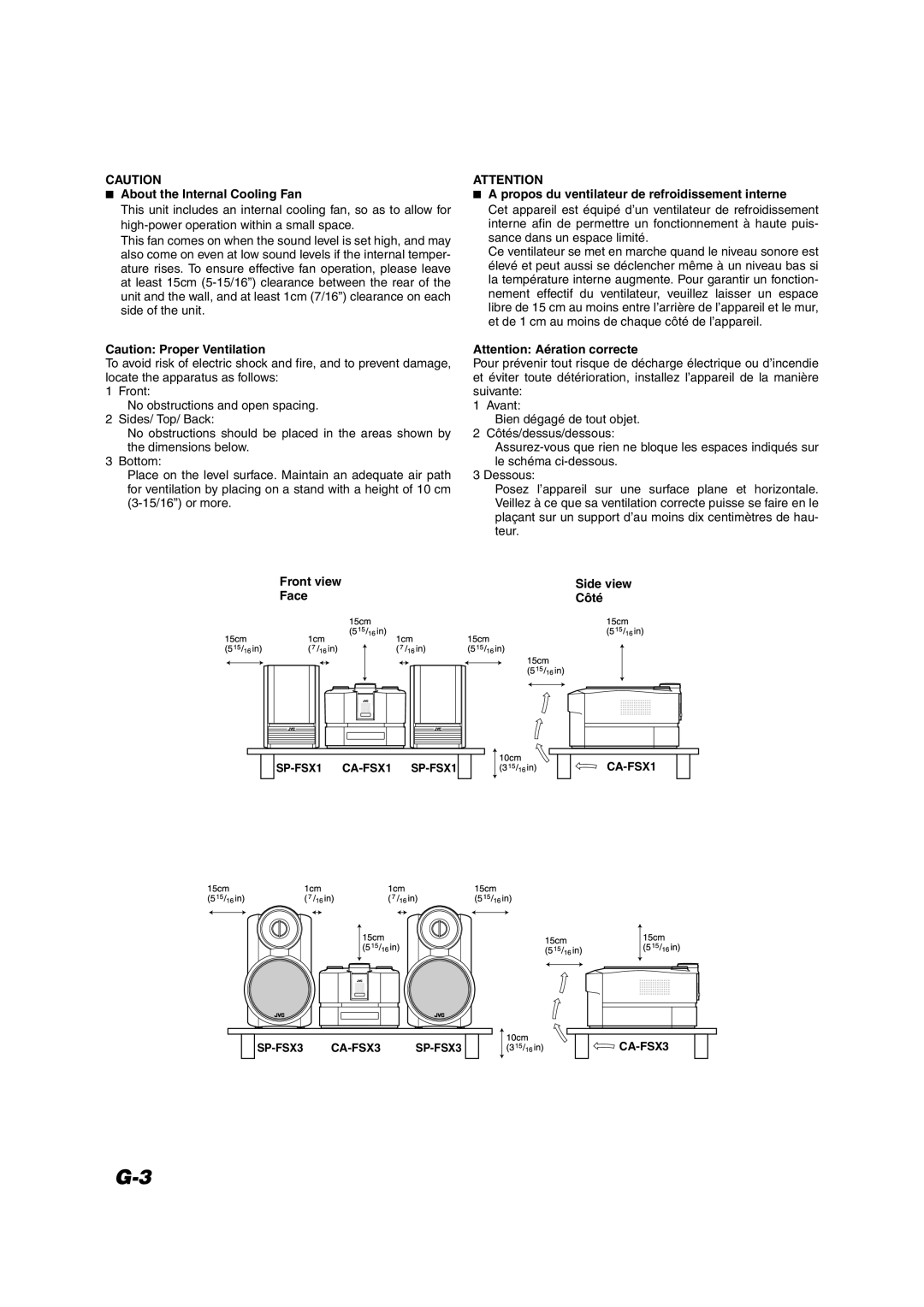 JVC CA-FSX3, FS-X 1, SP-FSX1, SP-FSX3, FS-X 3, CA-FSX1 manual 15cm 