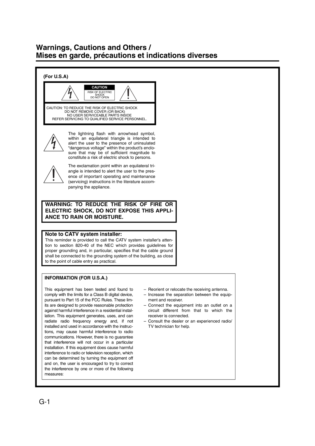 JVC FS-X1/FS-X3 manual Mises en garde, précautions et indications diverses, For U.S.A 