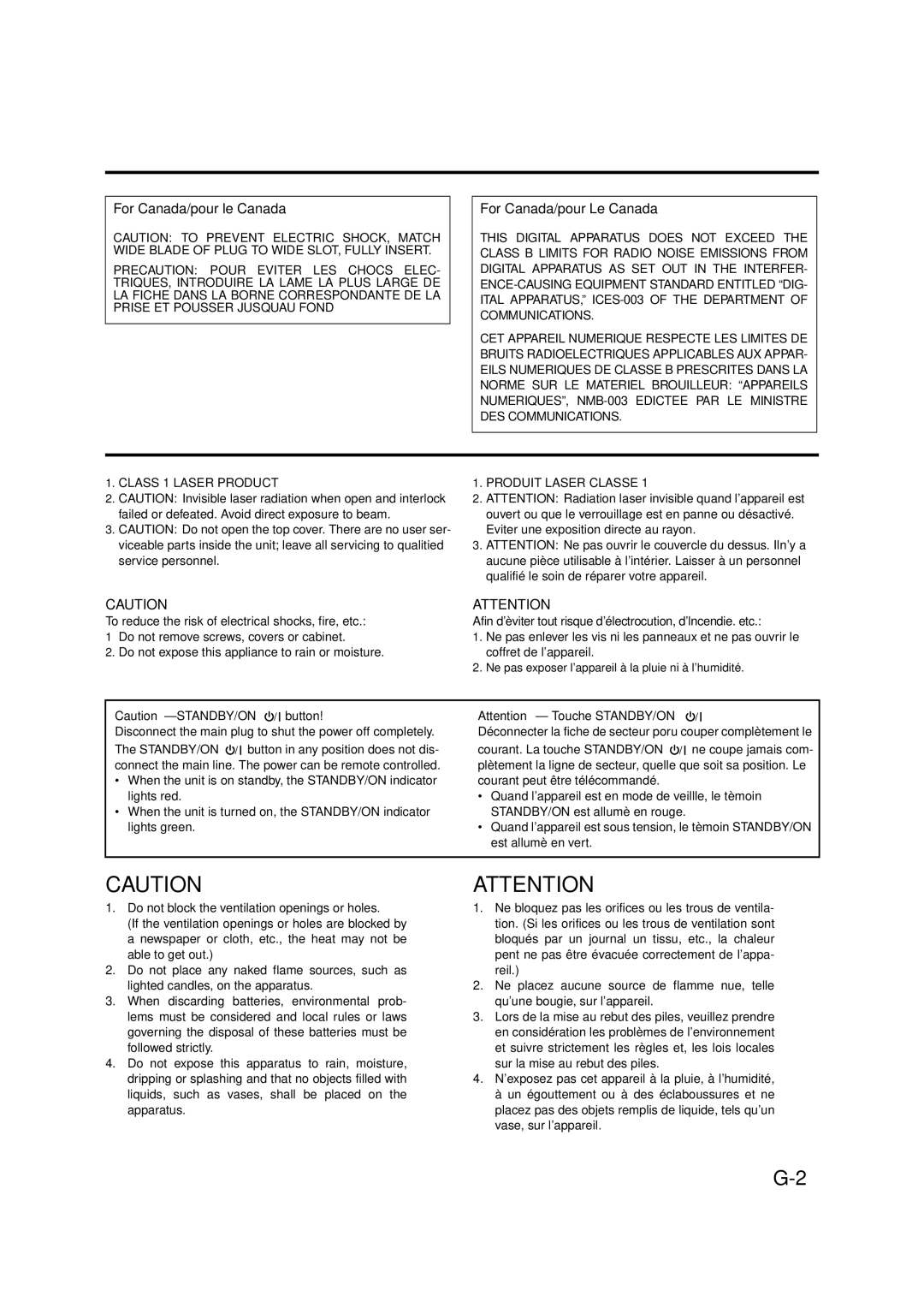 JVC FS-X1/FS-X3 manual For Canada/pour le Canada, Disconnect the main plug to shut the power off completely 