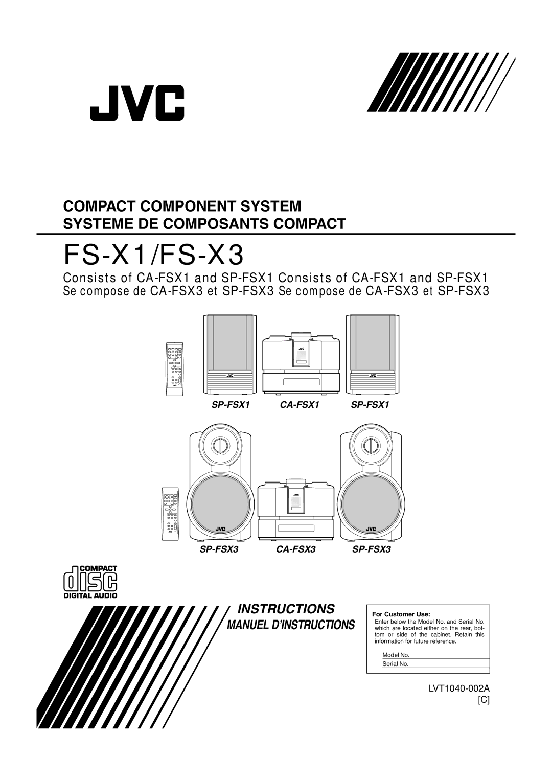 JVC FS-X1/FS-X3 manual Compact Component System Systeme DE Composants Compact 