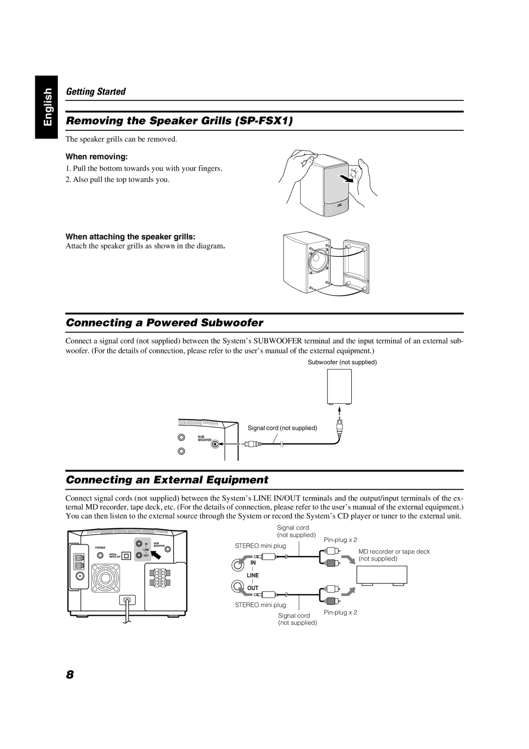 JVC FS-X1/FS-X3 manual Removing the Speaker Grills SP-FSX1 