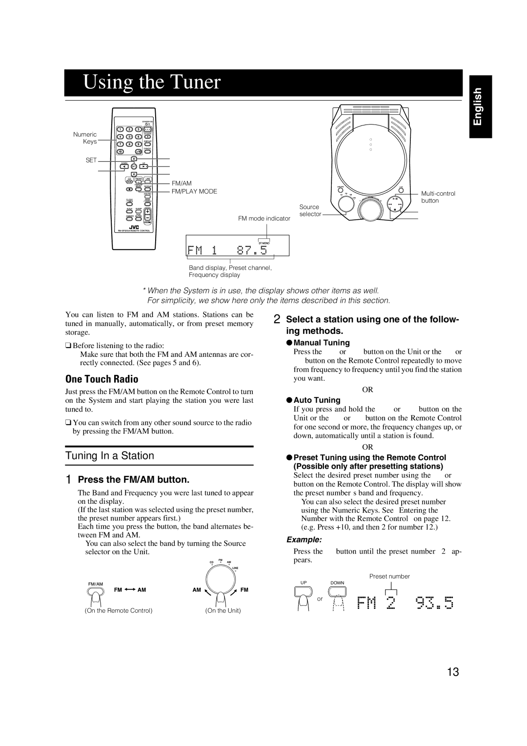 JVC FS-X1/FS-X3 manual FM/AM FM/PLAY Mode 