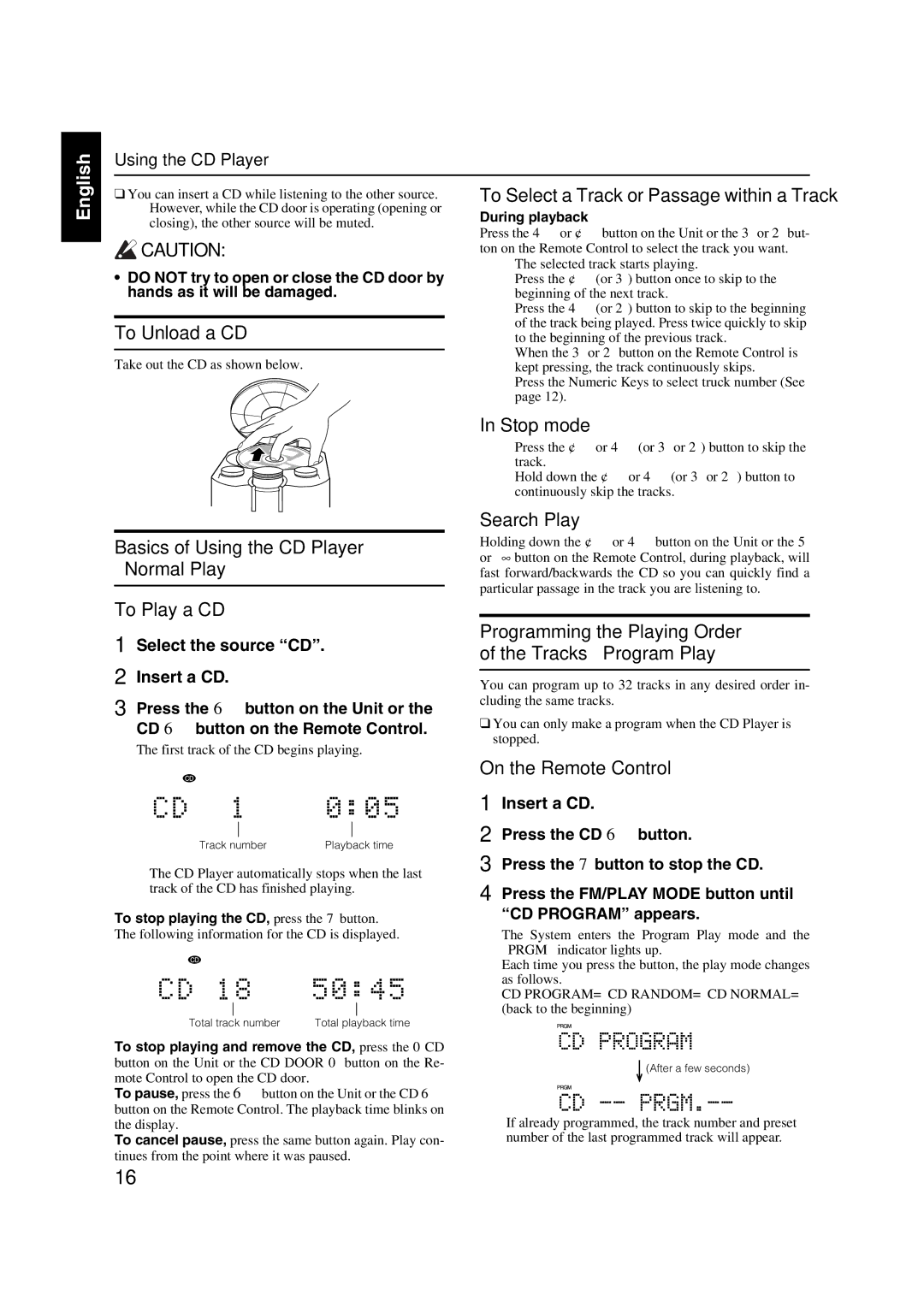 JVC FS-X1/FS-X3 manual To Unload a CD 