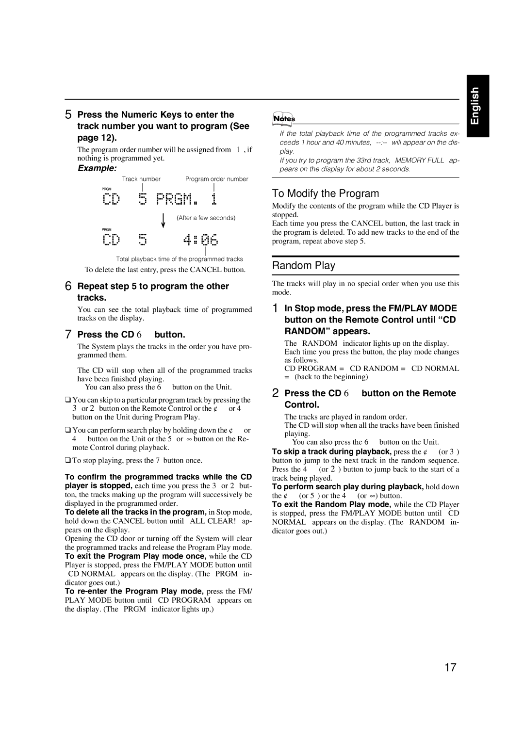 JVC FS-X1/FS-X3 manual Track number Program order number 