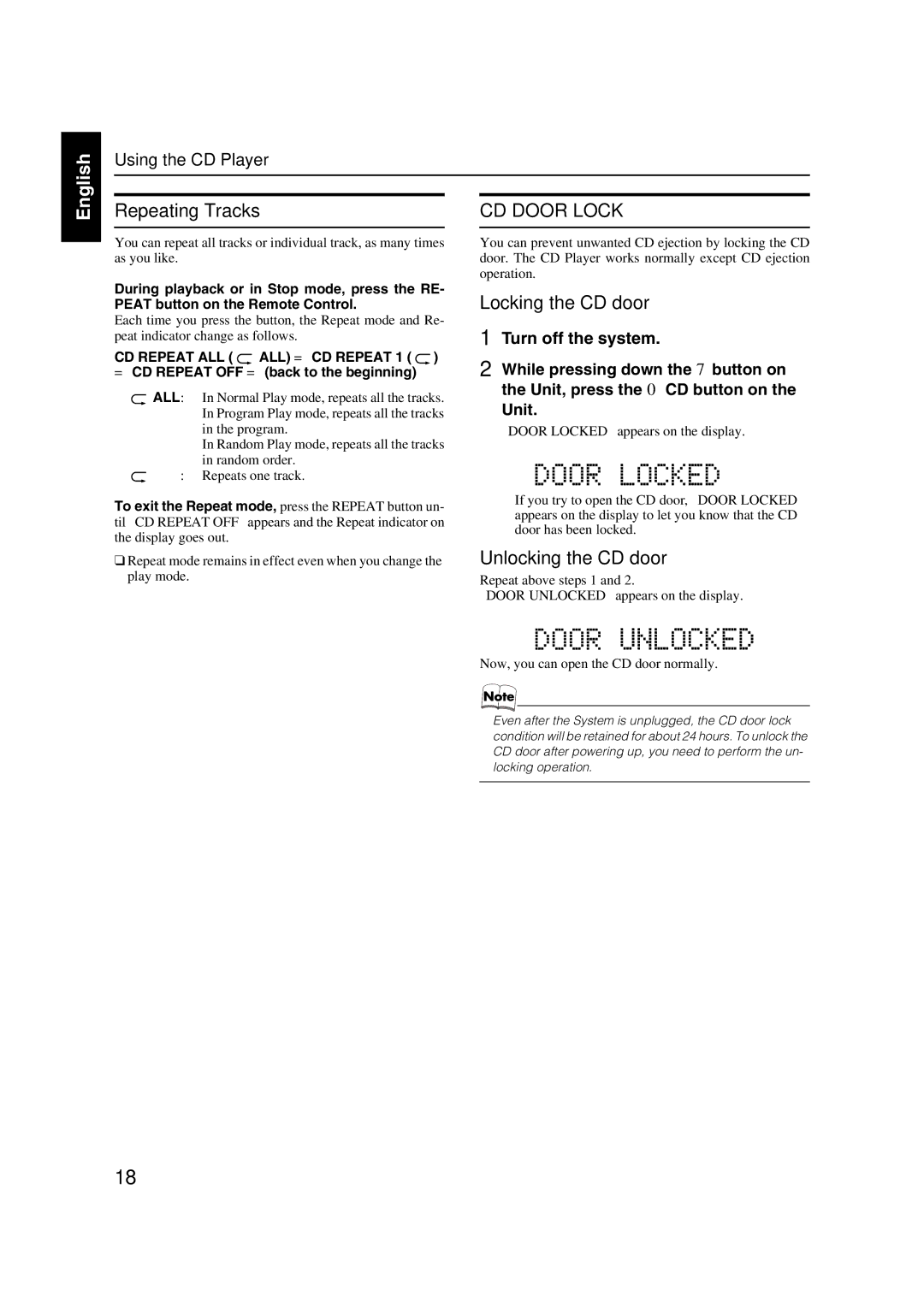 JVC FS-X1/FS-X3 manual CD Door Lock 