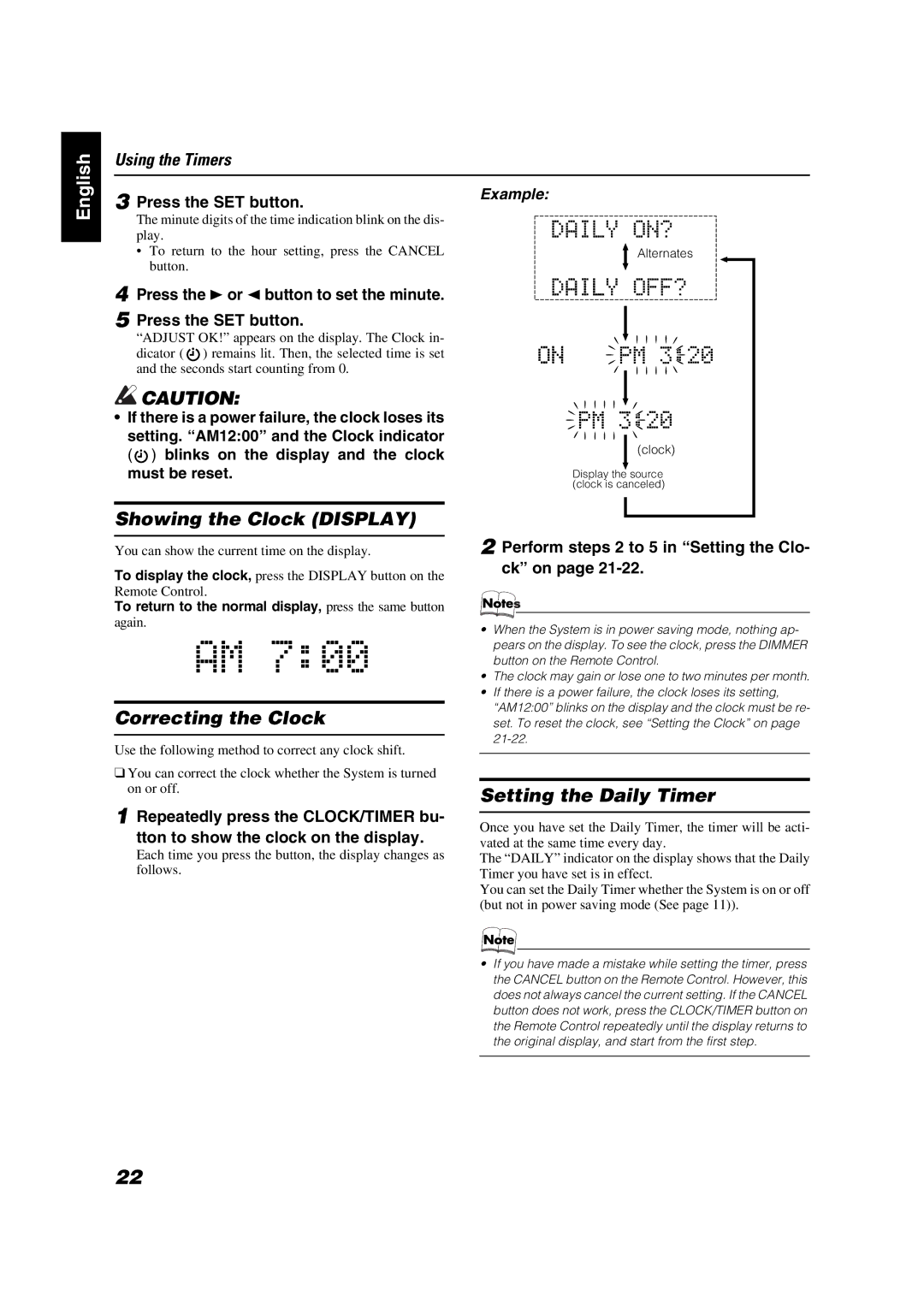 JVC FS-X1/FS-X3 manual Showing the Clock Display 