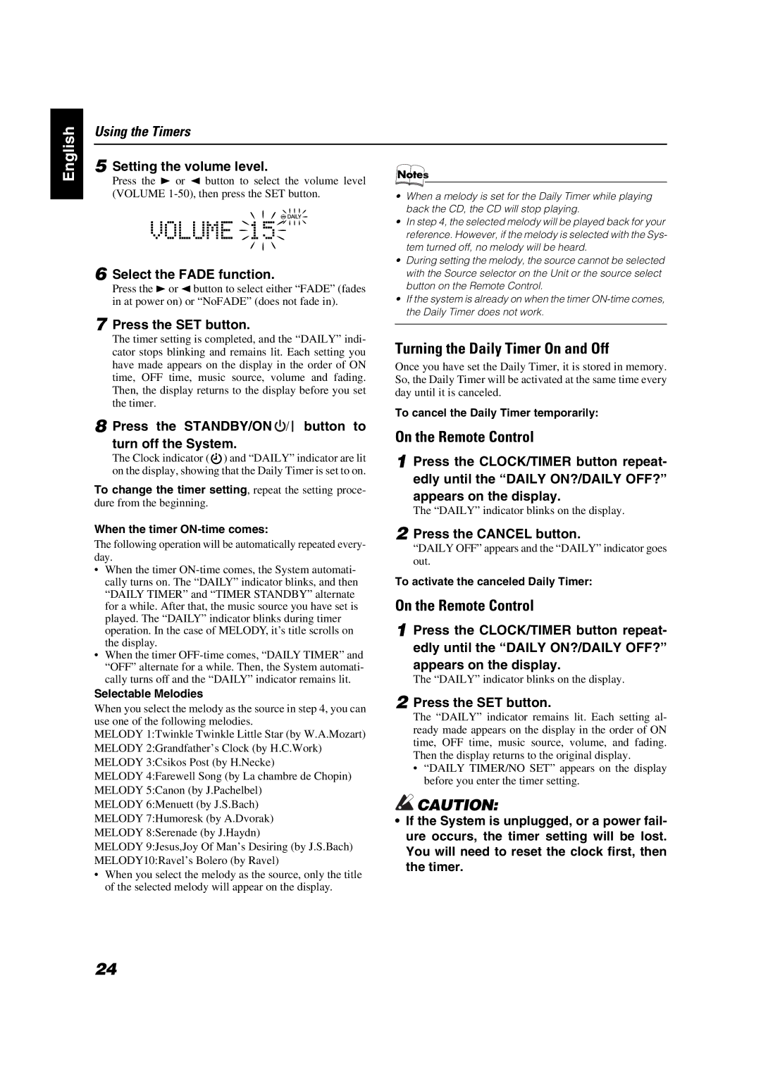 JVC FS-X1/FS-X3 manual Turning the Daily Timer On and Off 