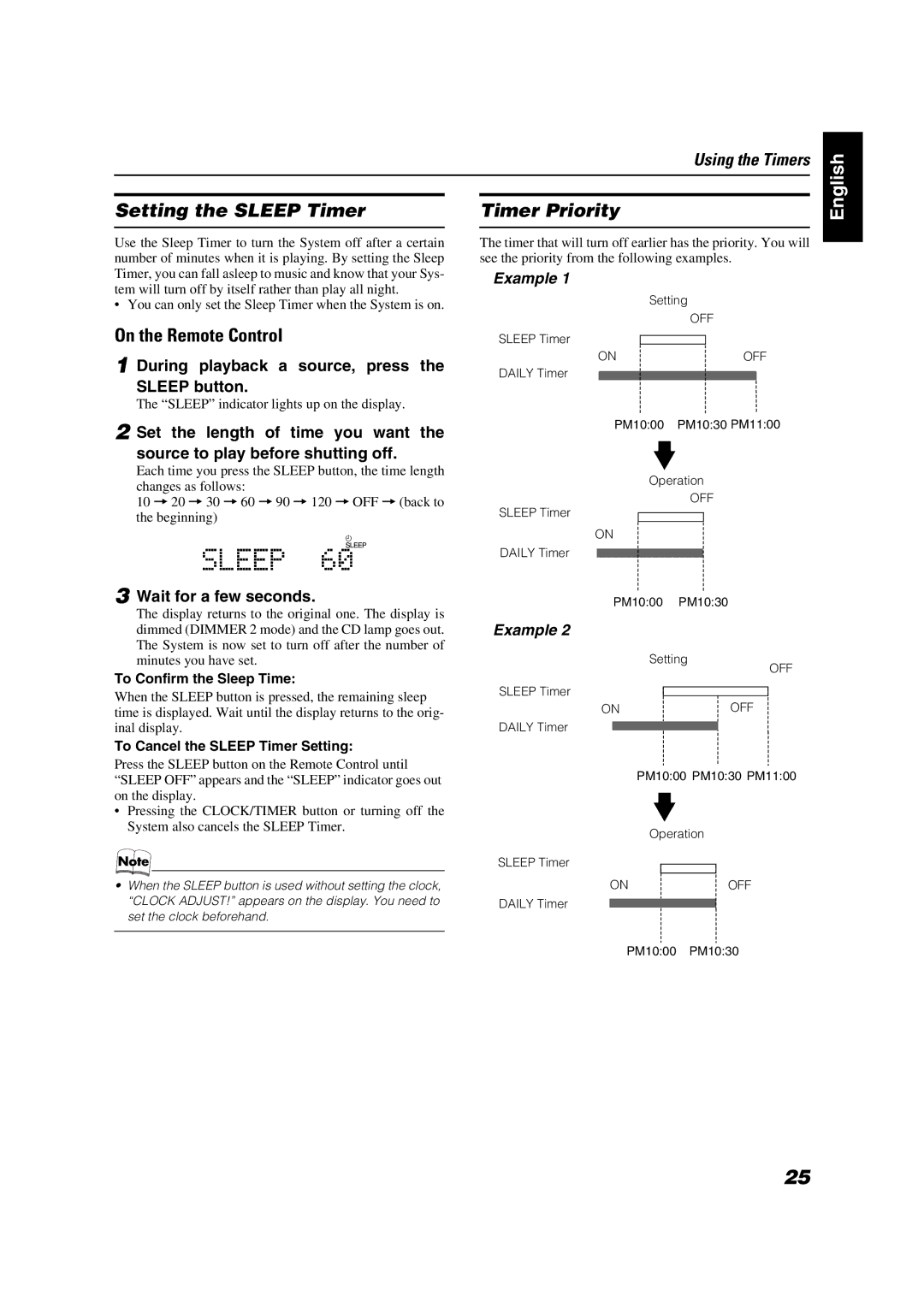 JVC FS-X1/FS-X3 manual Setting the Sleep Timer 