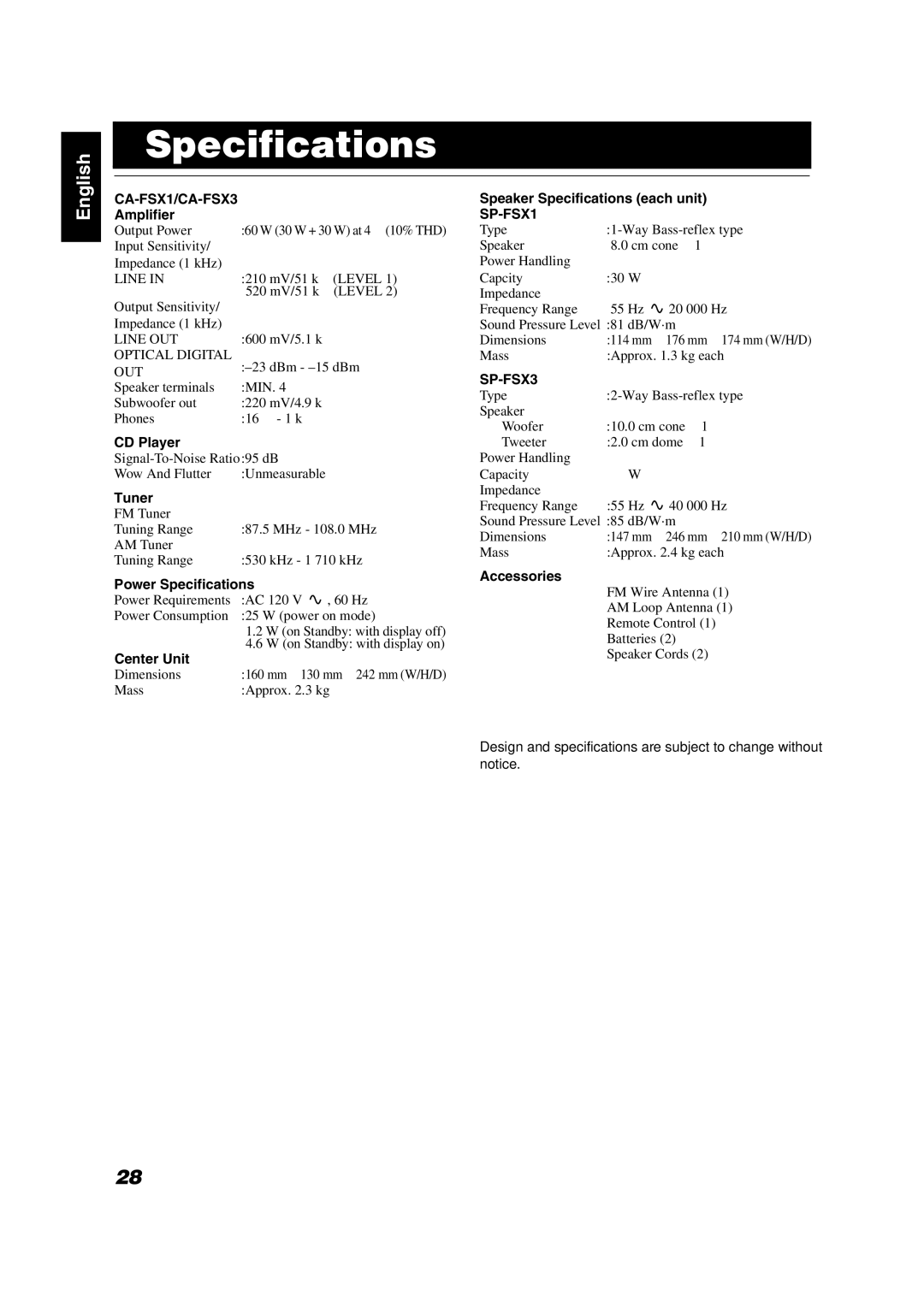 JVC FS-X1/FS-X3 manual Output Power 