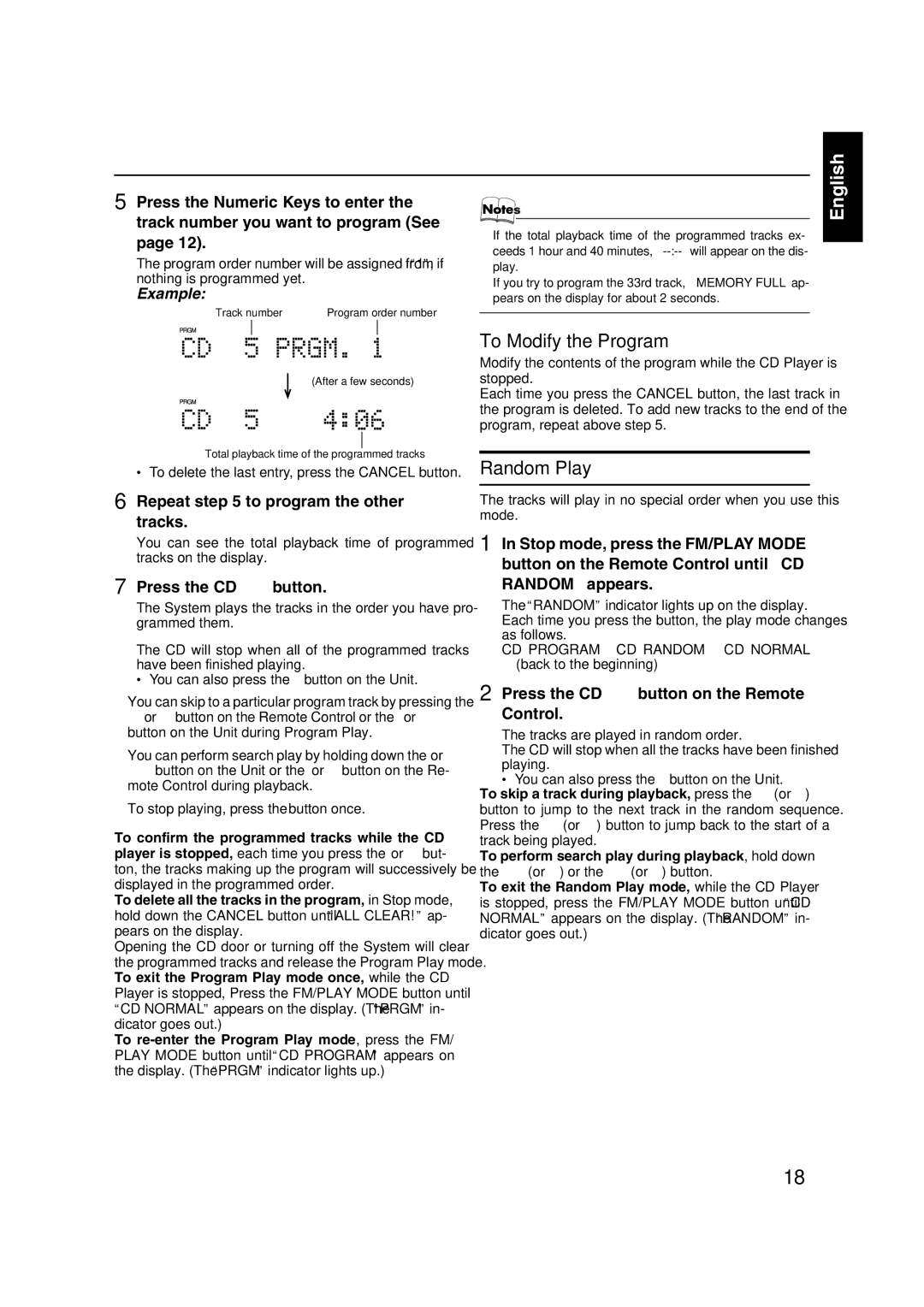 JVC FS-X1, FS-X3 manual To Modify the Program, Random Play, Repeat to program the other tracks 