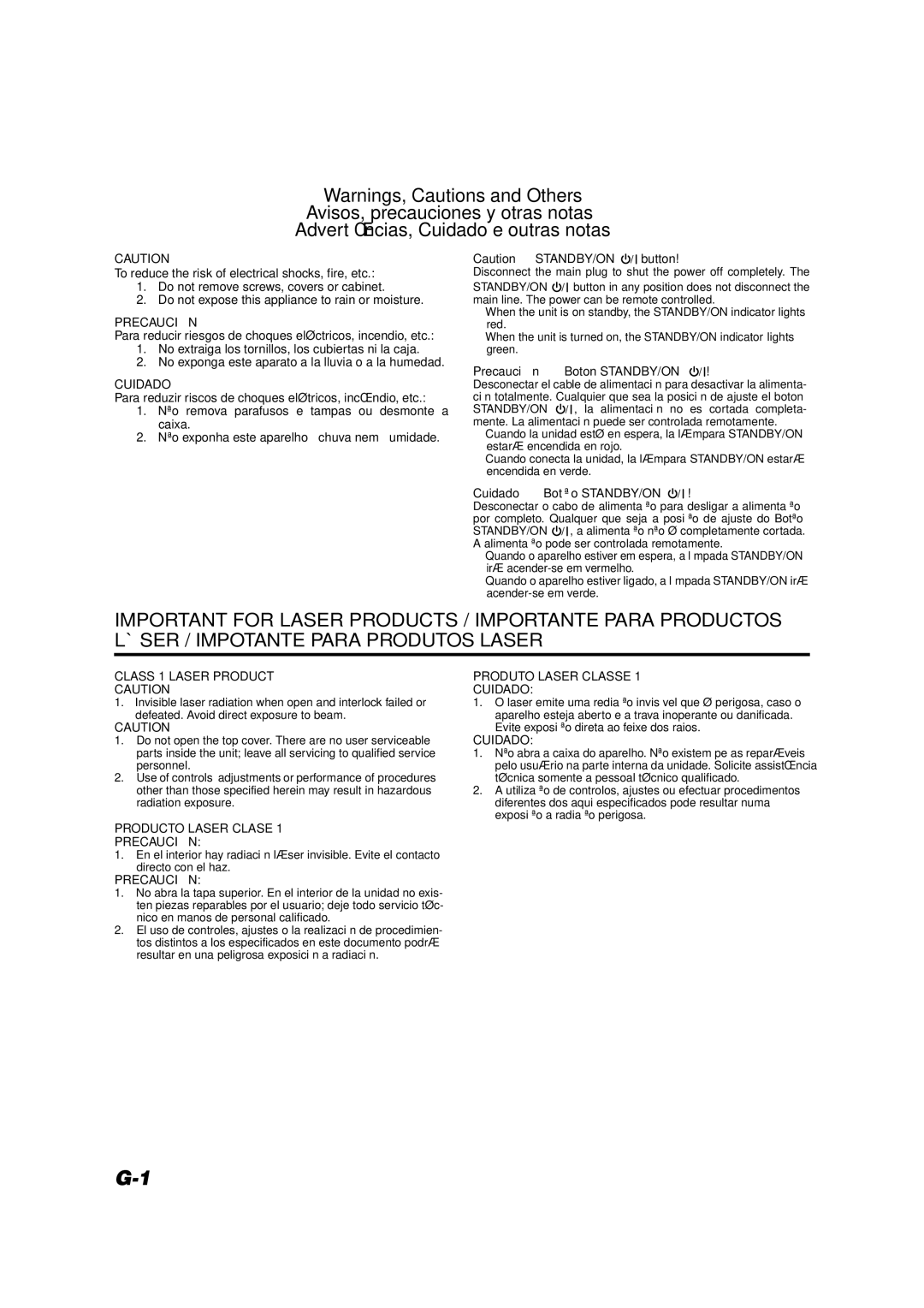 JVC FS-X1, FS-X3 manual Precaución 