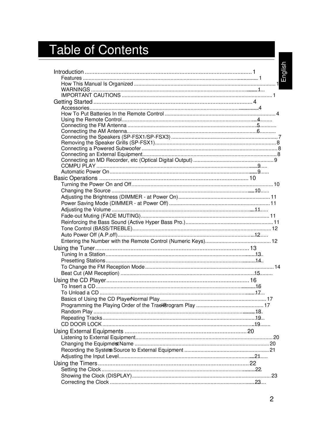 JVC FS-X3, FS-X1 manual Table of Contents 