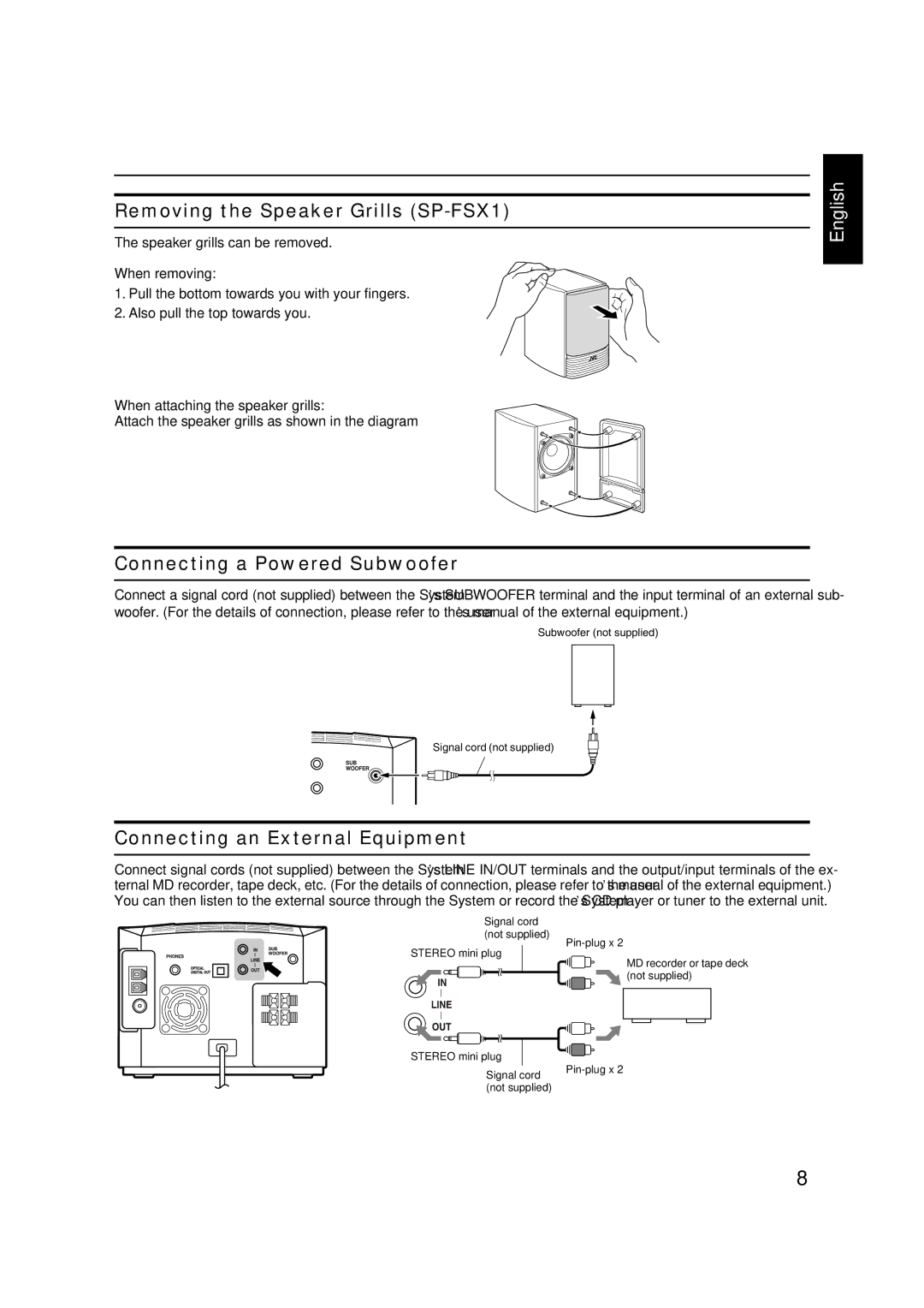 JVC FS-X3, FS-X1 manual Removing the Speaker Grills SP-FSX1 