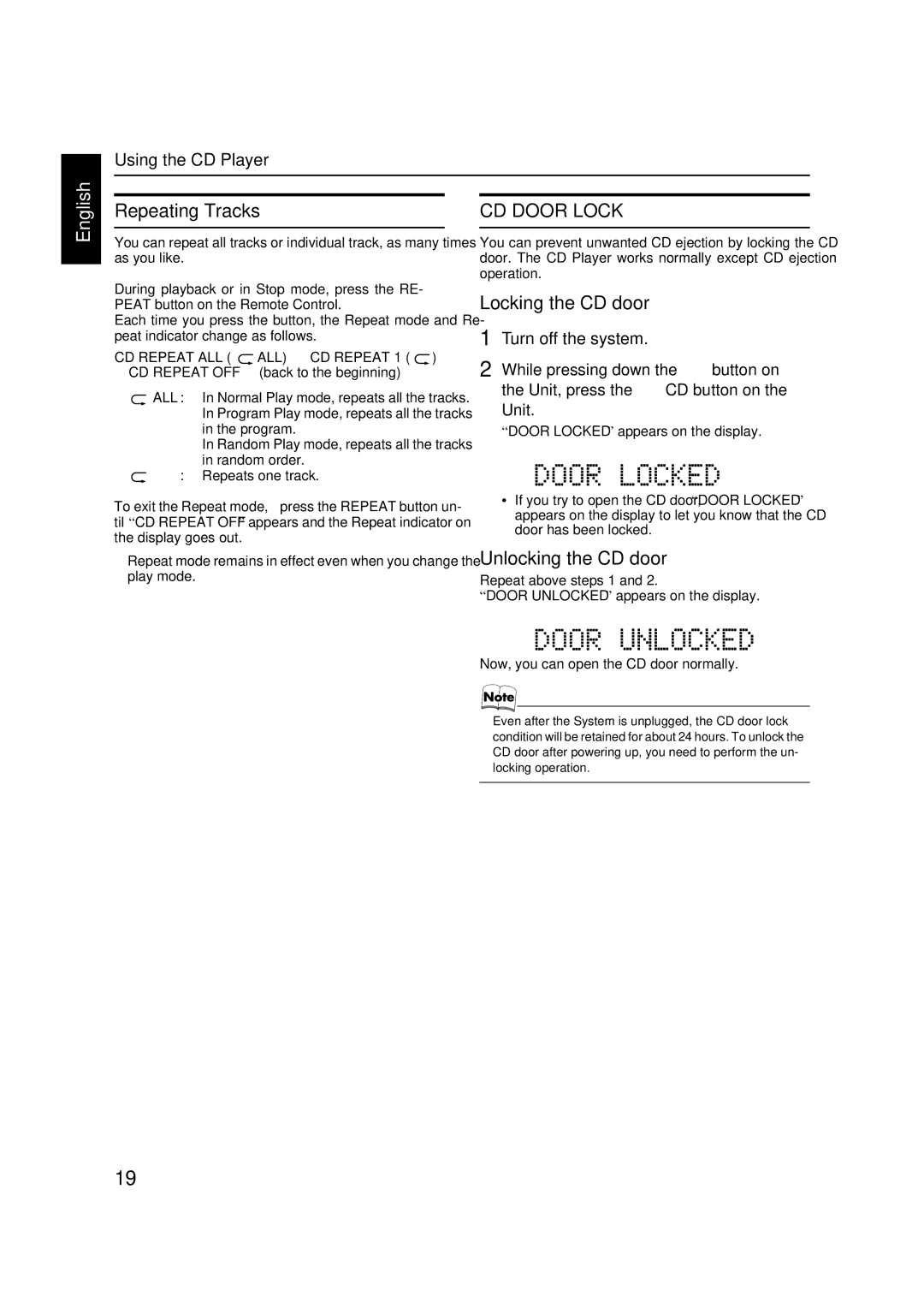 JVC FS-X1, FS-X3 manual CD Door Lock 