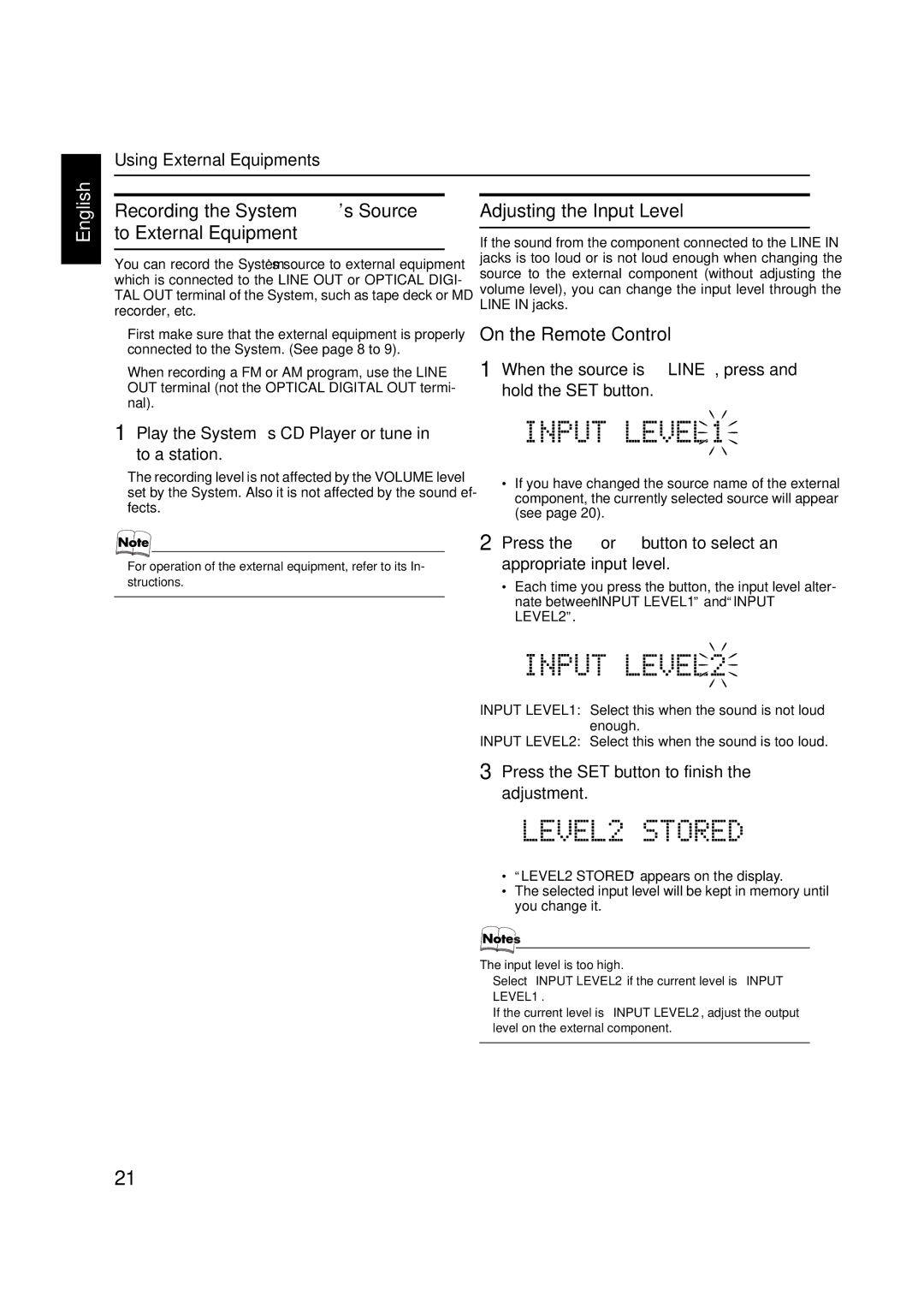 JVC FS-X1, FS-X3 manual Recording the System’s Source to External Equipment 