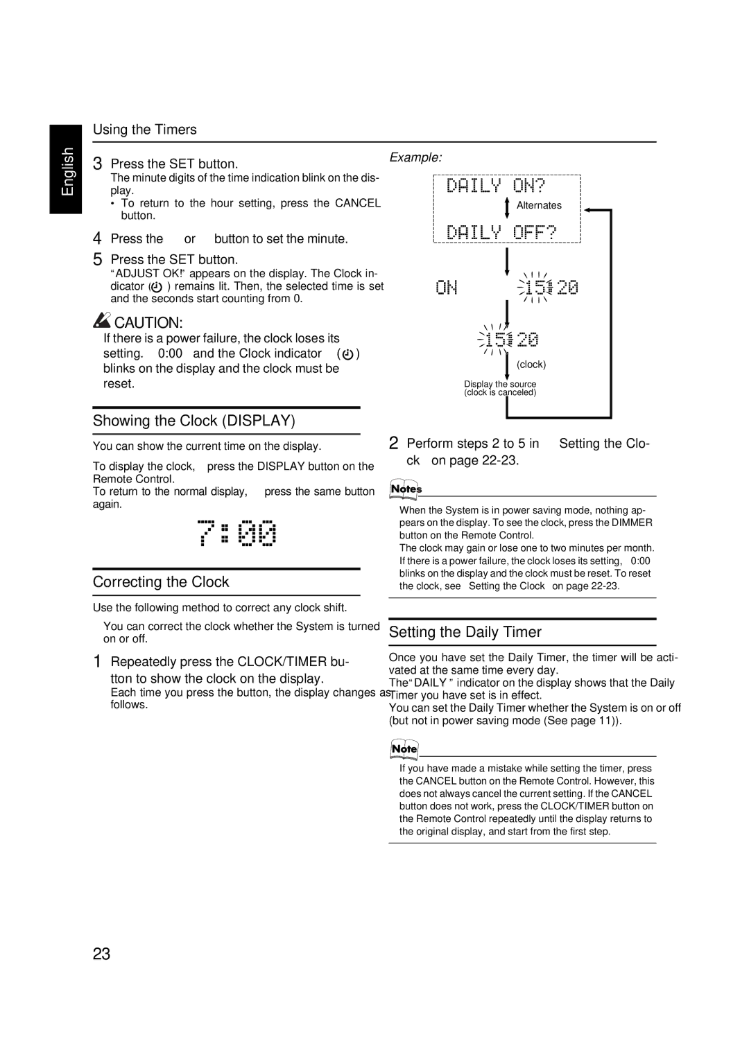 JVC FS-X1, FS-X3 manual Showing the Clock Display 