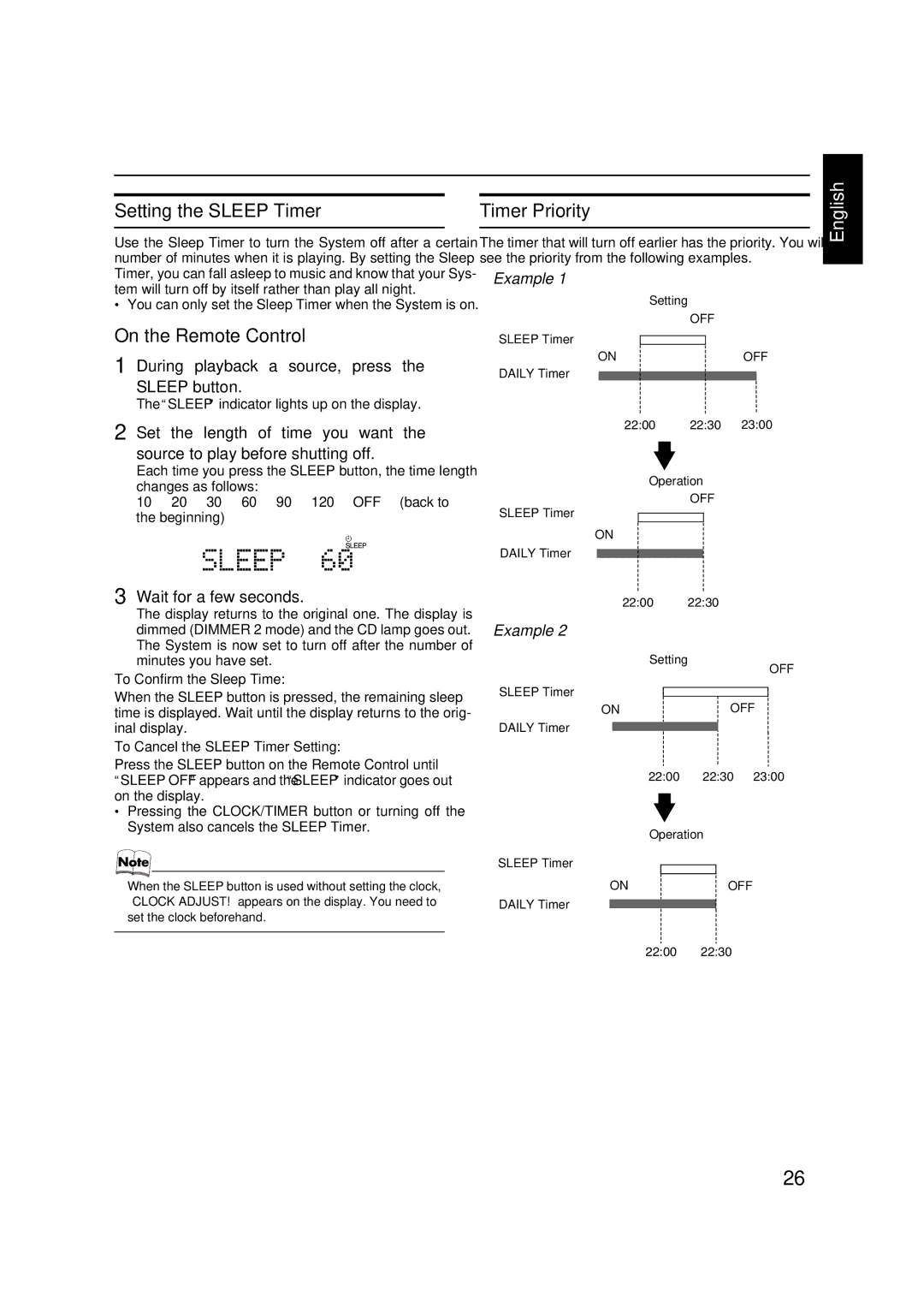 JVC FS-X3, FS-X1 manual Setting the Sleep Timer 