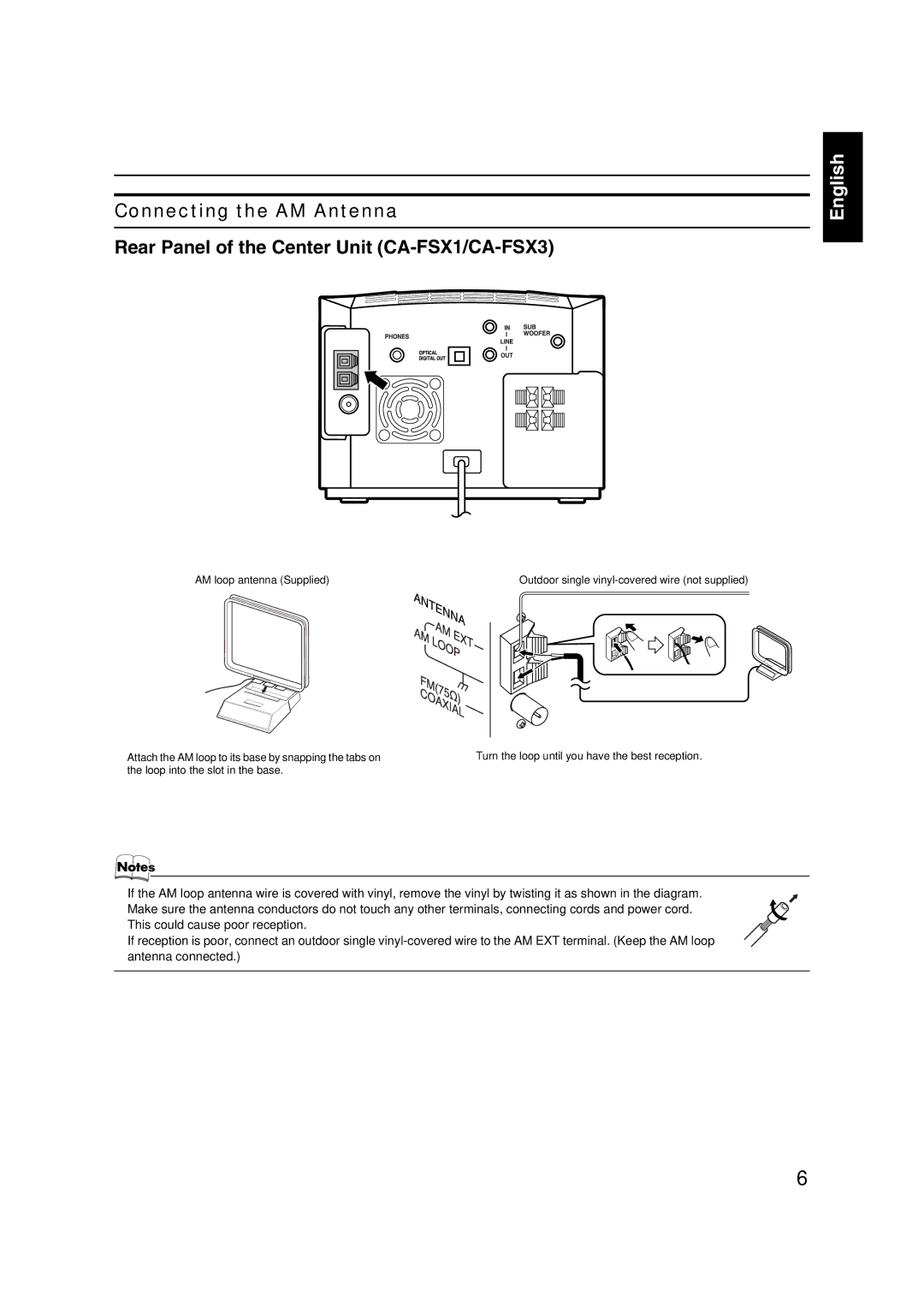 JVC FS-X1, FS-X3 manual Connecting the AM Antenna 