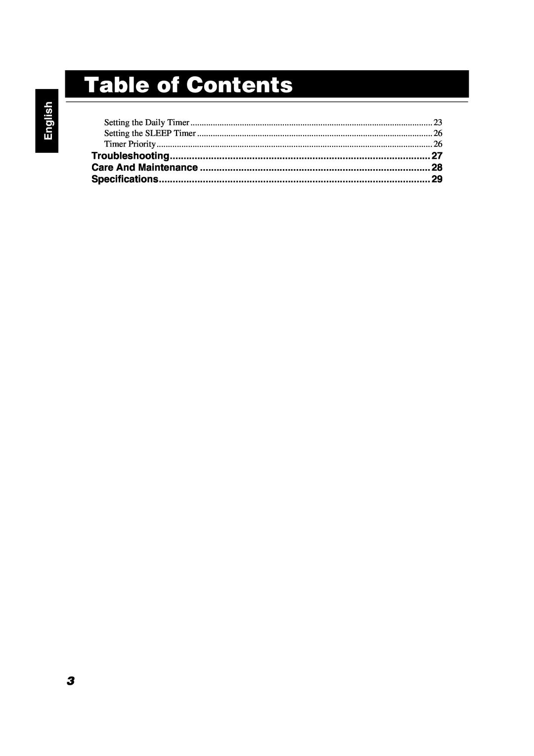 JVC FS-X1, FS-X3 manual Table of Contents, English 