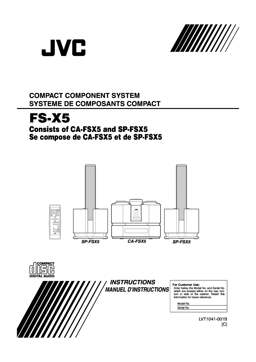 JVC FS-X5 manual Instructions Manuel D’Instructions, Consists of CA-FSX5and SP-FSX5, Se compose de CA-FSX5et de SP-FSX5 