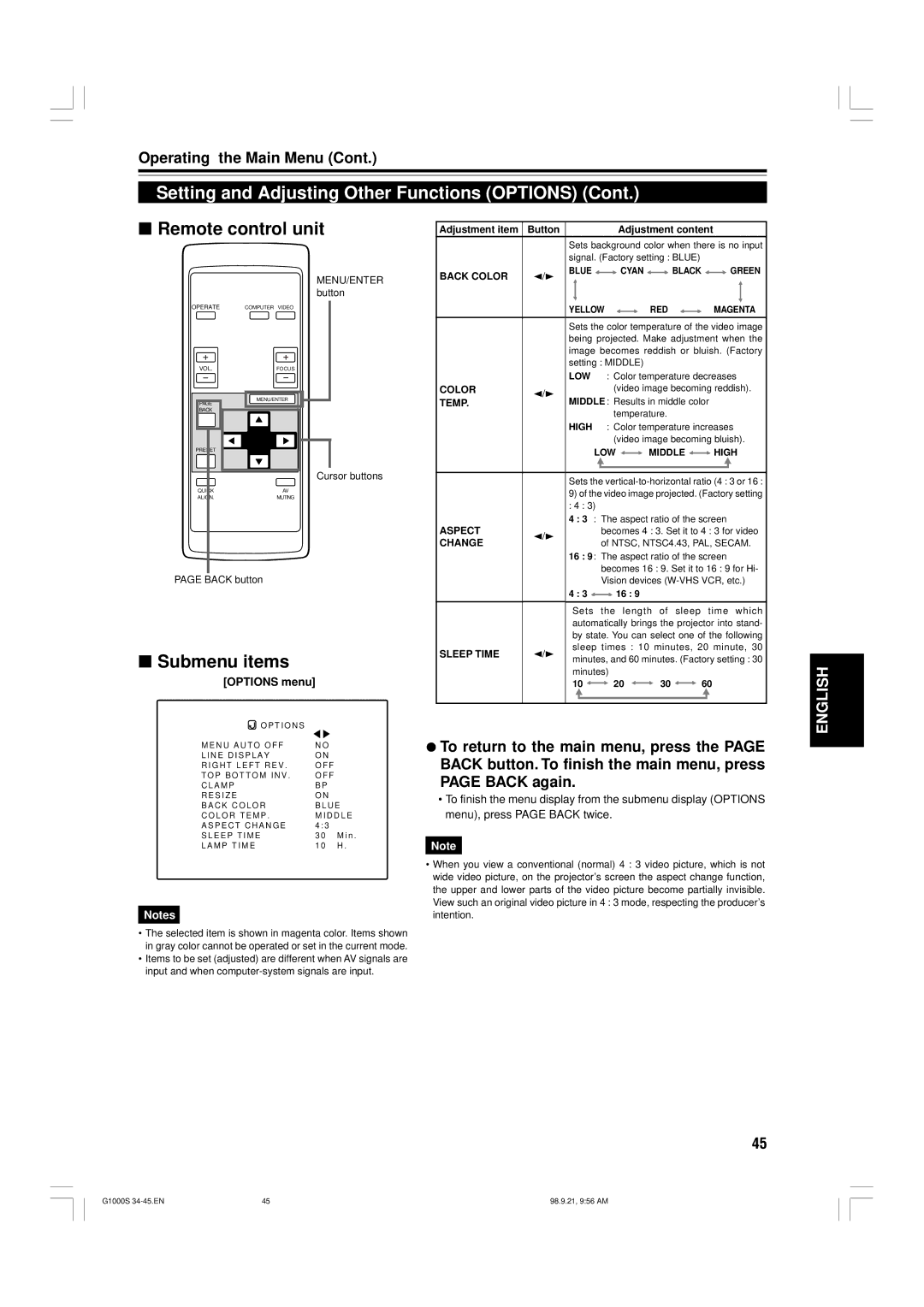 JVC G1000S manual Aspect 