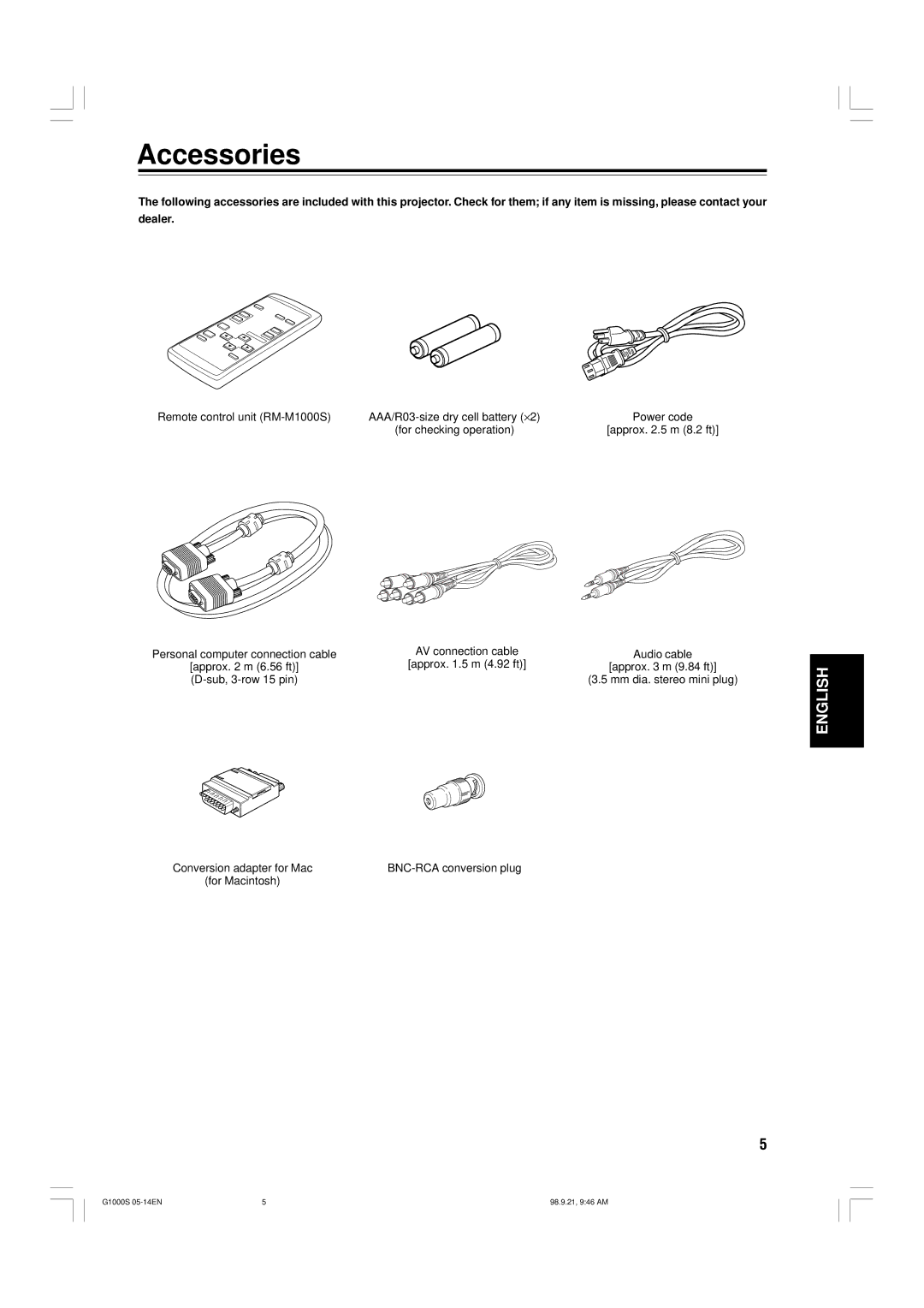 JVC G1000S manual Accessories 