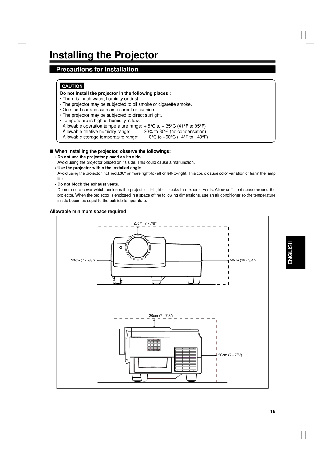 JVC G1500 Installing the Projector, Precautions for Installation, Do not install the projector in the following places 