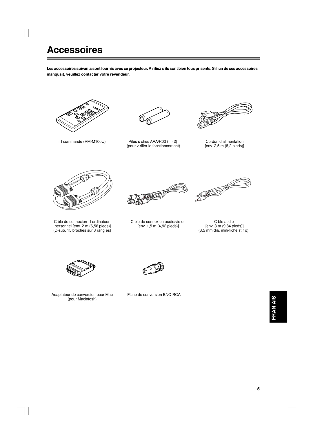 JVC G1500 manual Accessoires, Télécommande RM-M100U, Pour Macintosh 