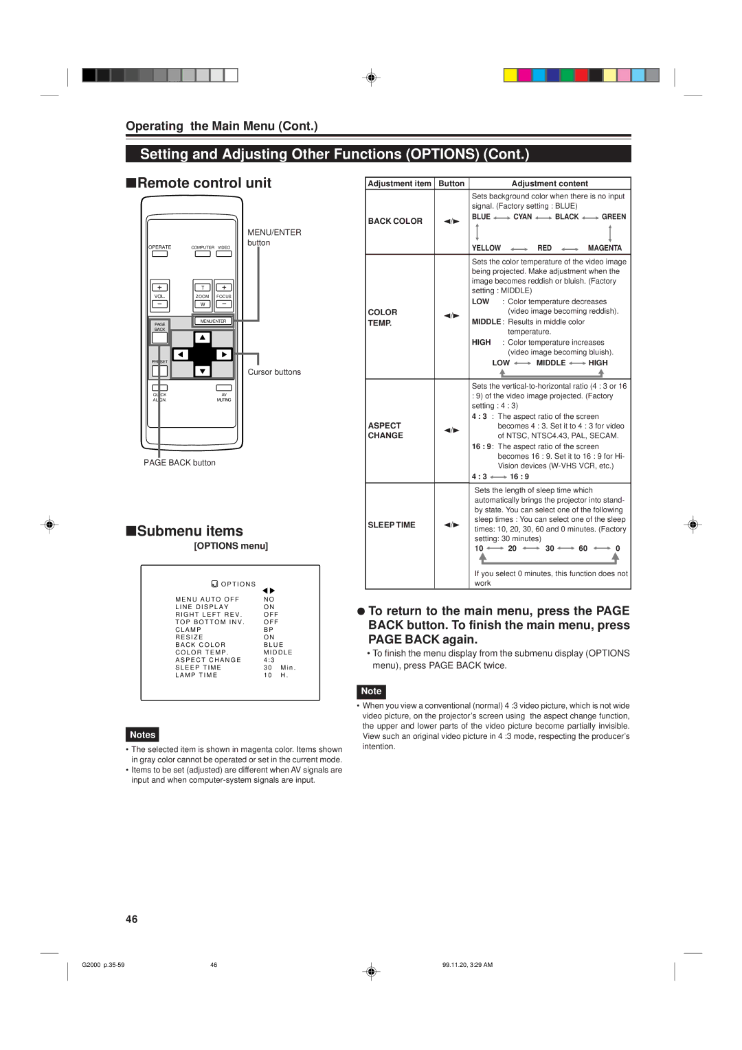 JVC G2000 manual Aspect 