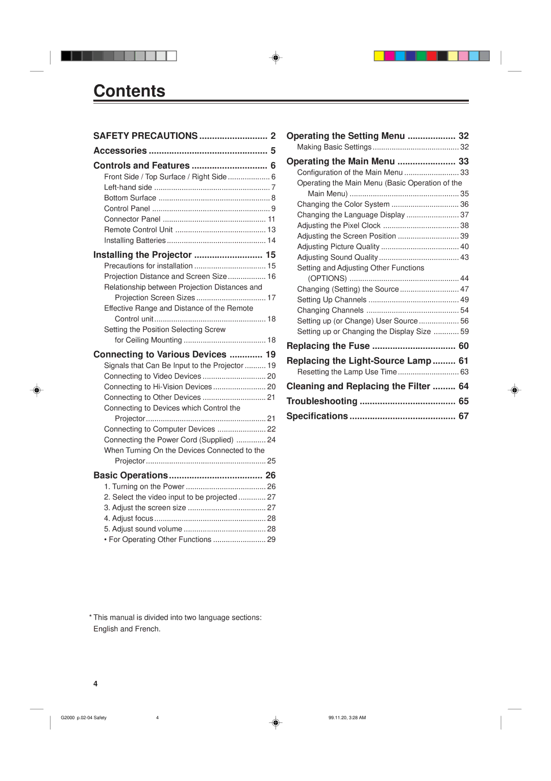 JVC G2000 manual Contents 