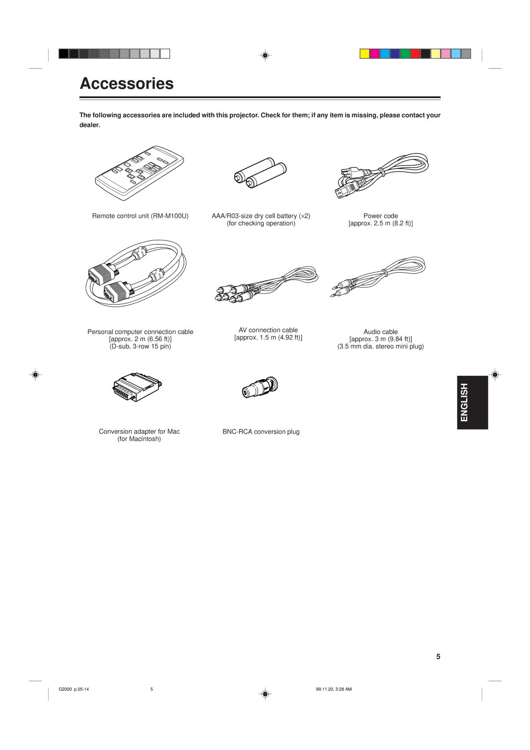 JVC G2000 manual Accessories 