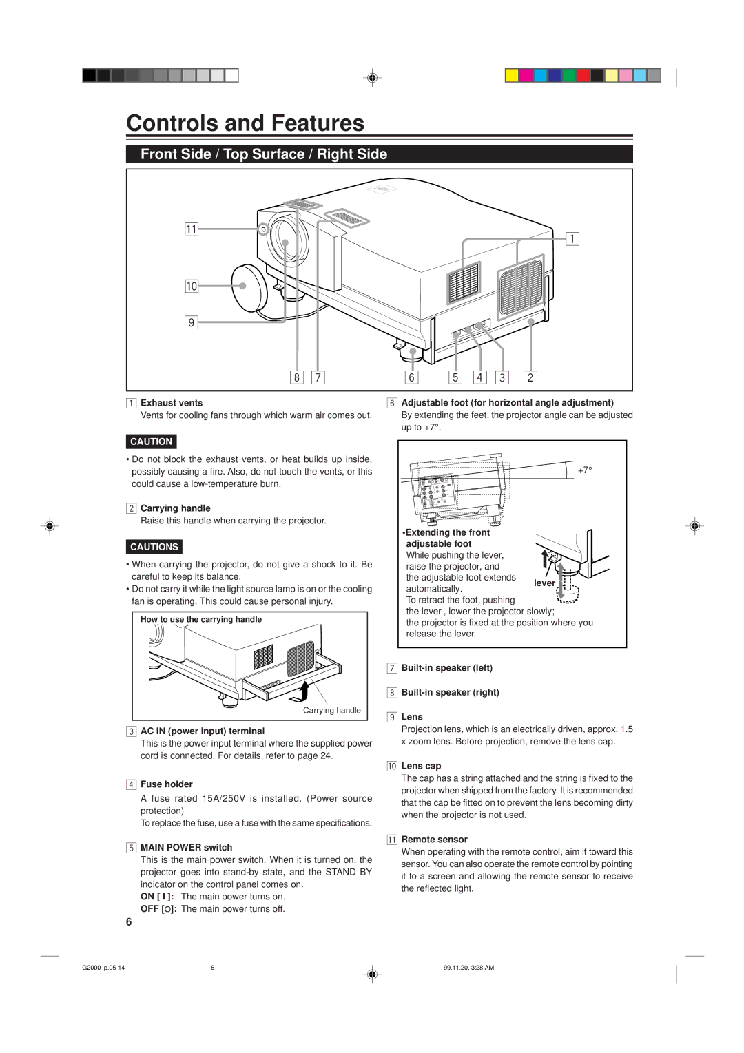 JVC G2000 manual Controls and Features, Front Side / Top Surface / Right Side 