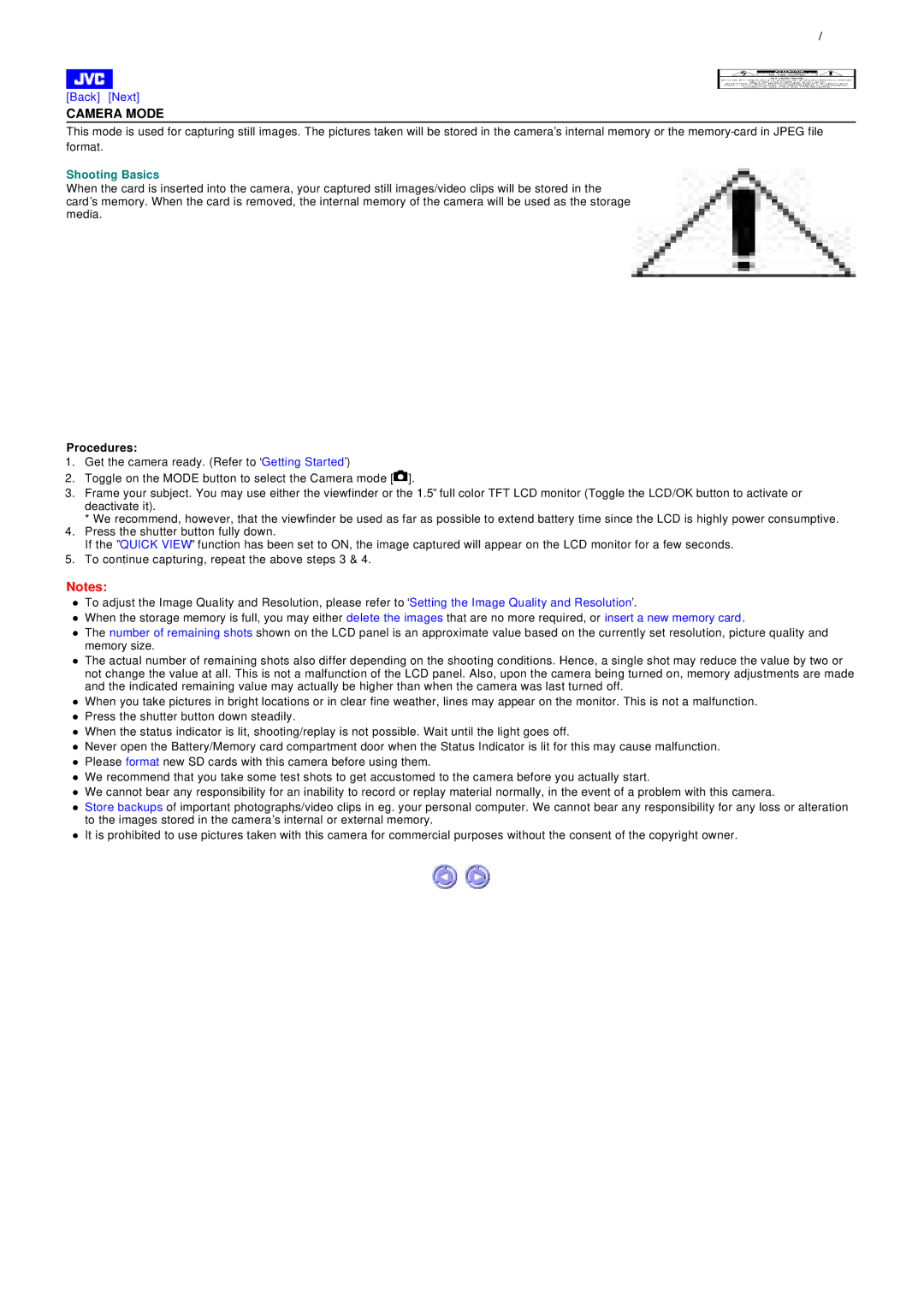 JVC GC-A55 instruction manual Camera Mode, Shooting Basics, Procedures 