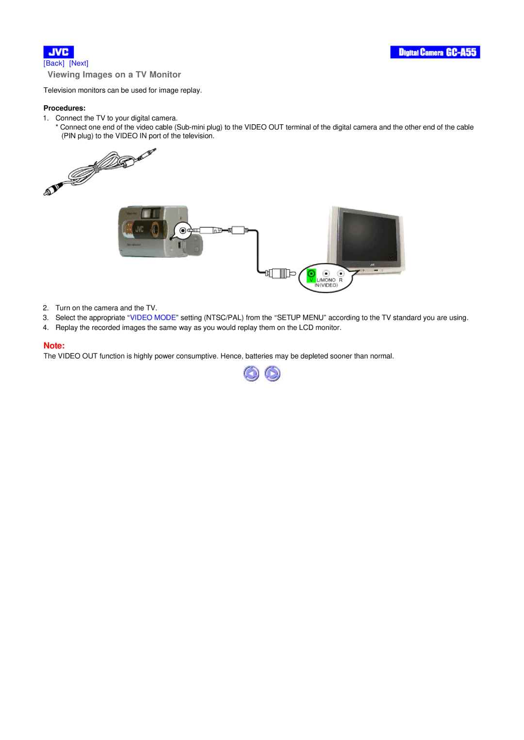 JVC GC-A55 instruction manual Viewing Images on a TV Monitor, Procedures 