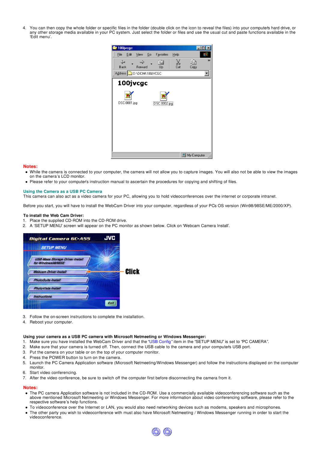 JVC GC-A55 instruction manual Using the Camera as a USB PC Camera, To install the Web Cam Driver 