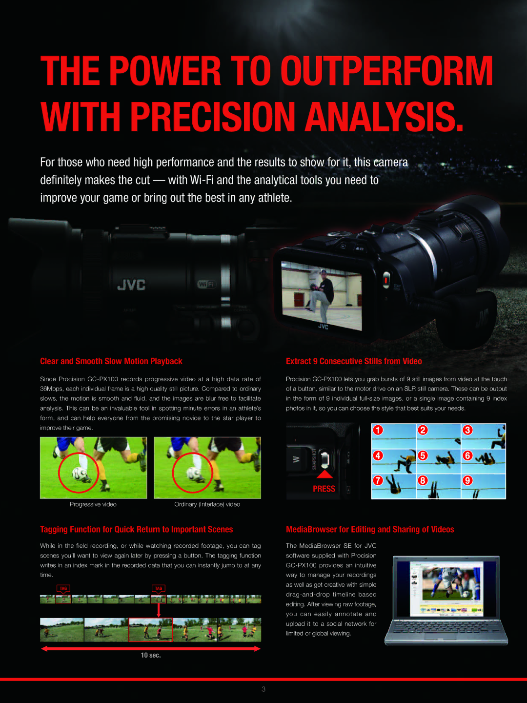 JVC GC-PX100 manual Clear and Smooth Slow Motion Playback, Tagging Function for Quick Return to Important Scenes 