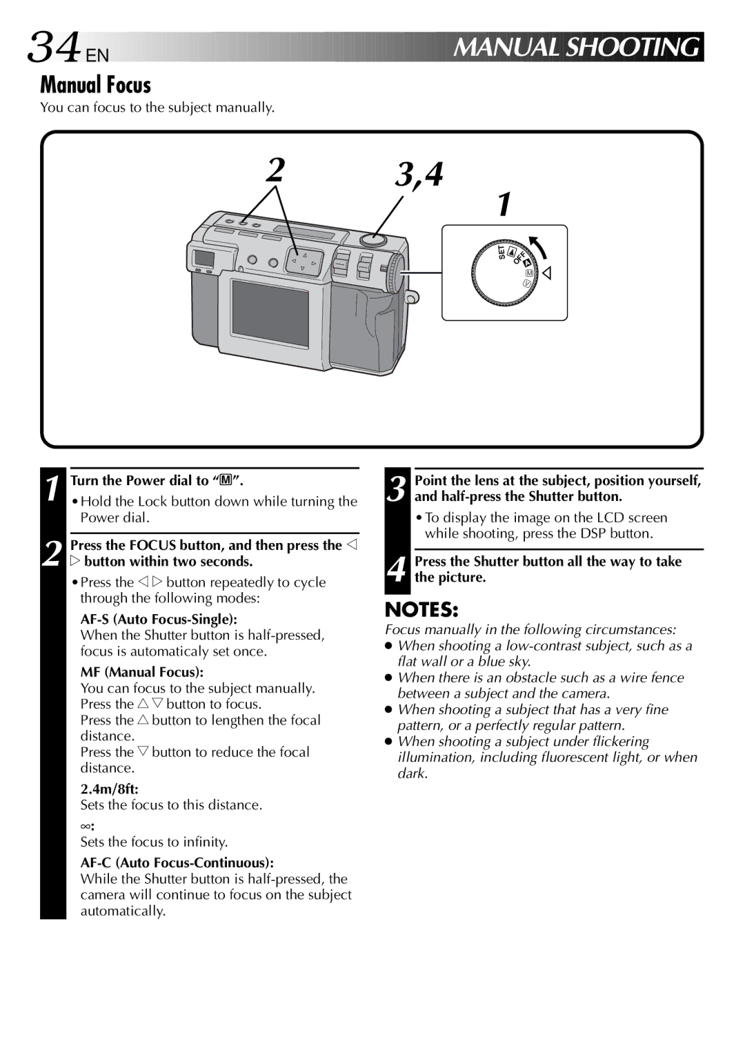 JVC GC-QX3 manual 34 EN, Manual Focus 