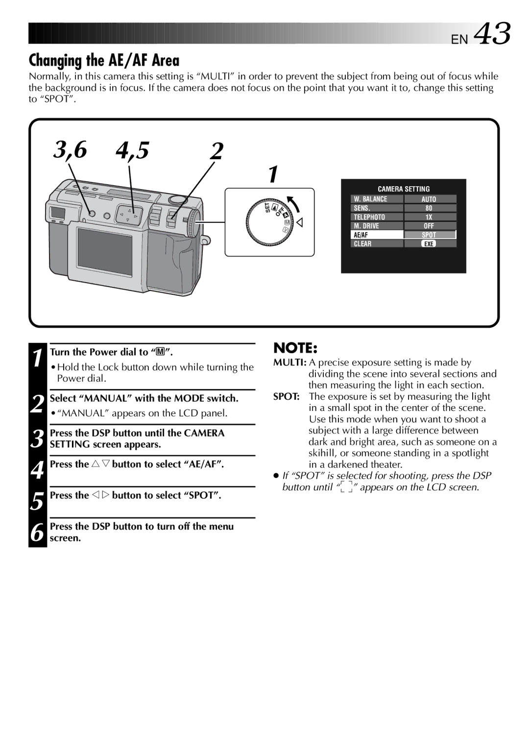 JVC GC-QX3 manual Changing the AE/AF Area 